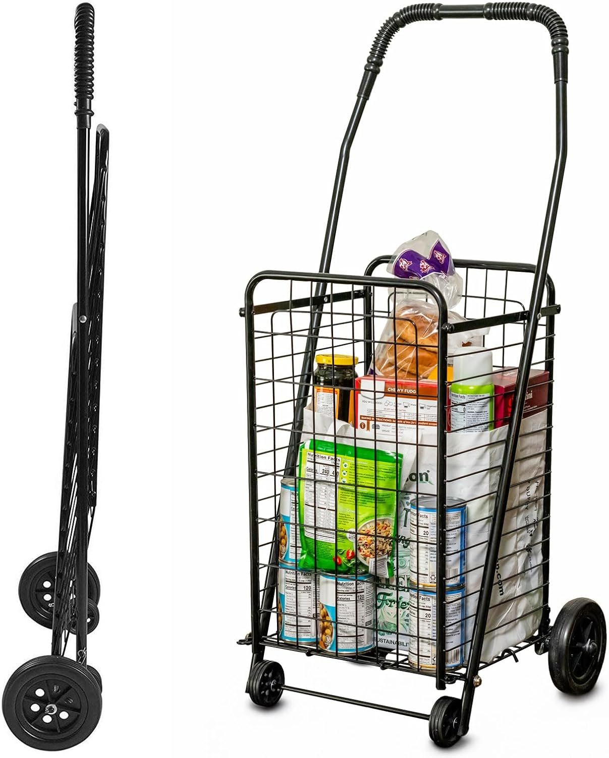 Foldable Utility Cart with Wheels Black Compact Heavy Duty 90LB