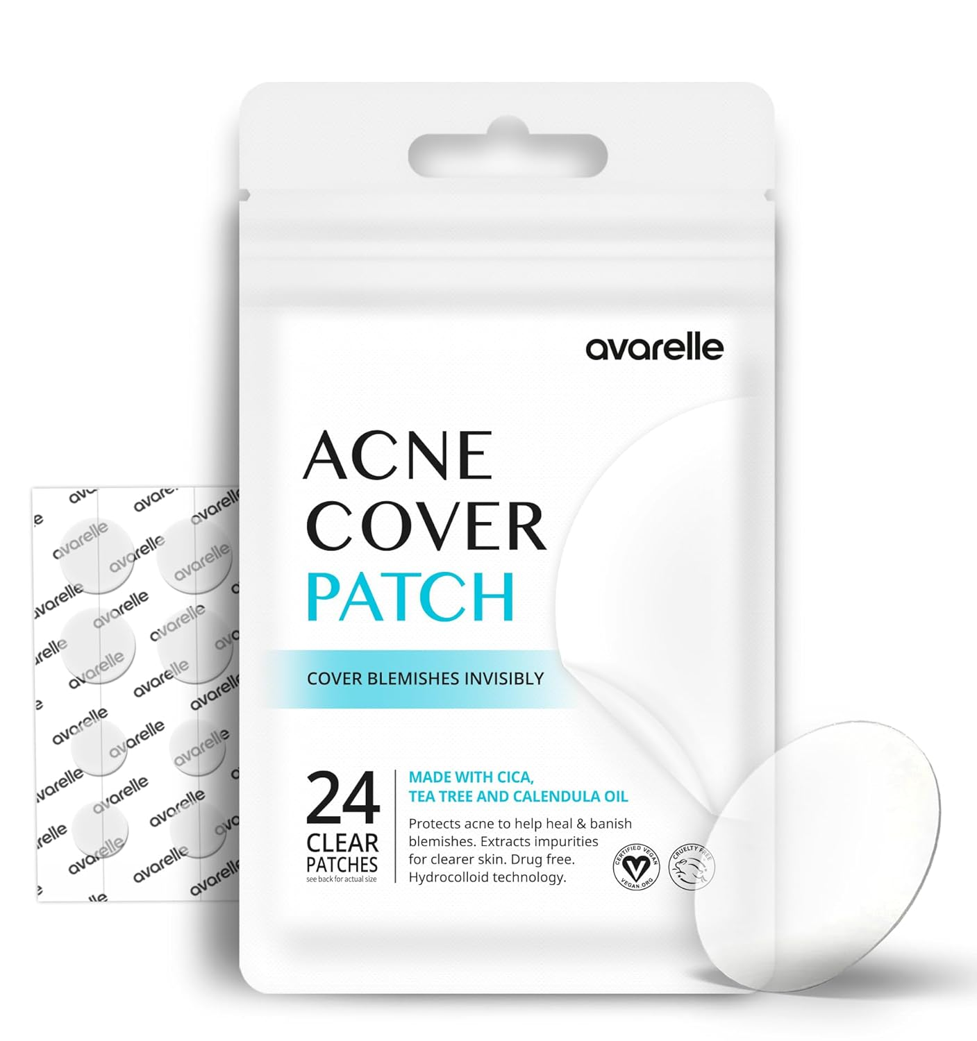 Acne Cover Patch Original Hydrocolloid, Tea Tree, Calendula Oil, CICA. Certified Vegan & Cruelty-Free (24 PATCHES)