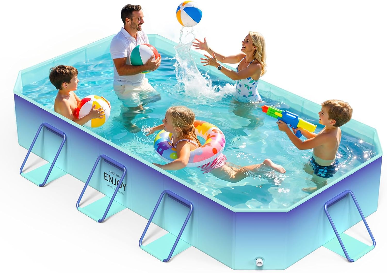 Foldable Pool for Adults & Kids, Framed Non-Inflatable Swimming Pools for Toddler, Collapsible Pool for Family Outdoor, Backyard, Garden, Camping,114" X 70" X 19", Glacial Blue