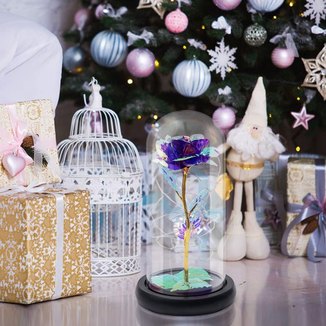 Beauty and the Beast Rose Gift Enchanted Colorful Led Galaxy Crystal Rose Flower Light in Glass Dome, Unique Gifts for Her, Women, Valentine'S Day, Mom, Mother'S Day, Birthday, Christmas