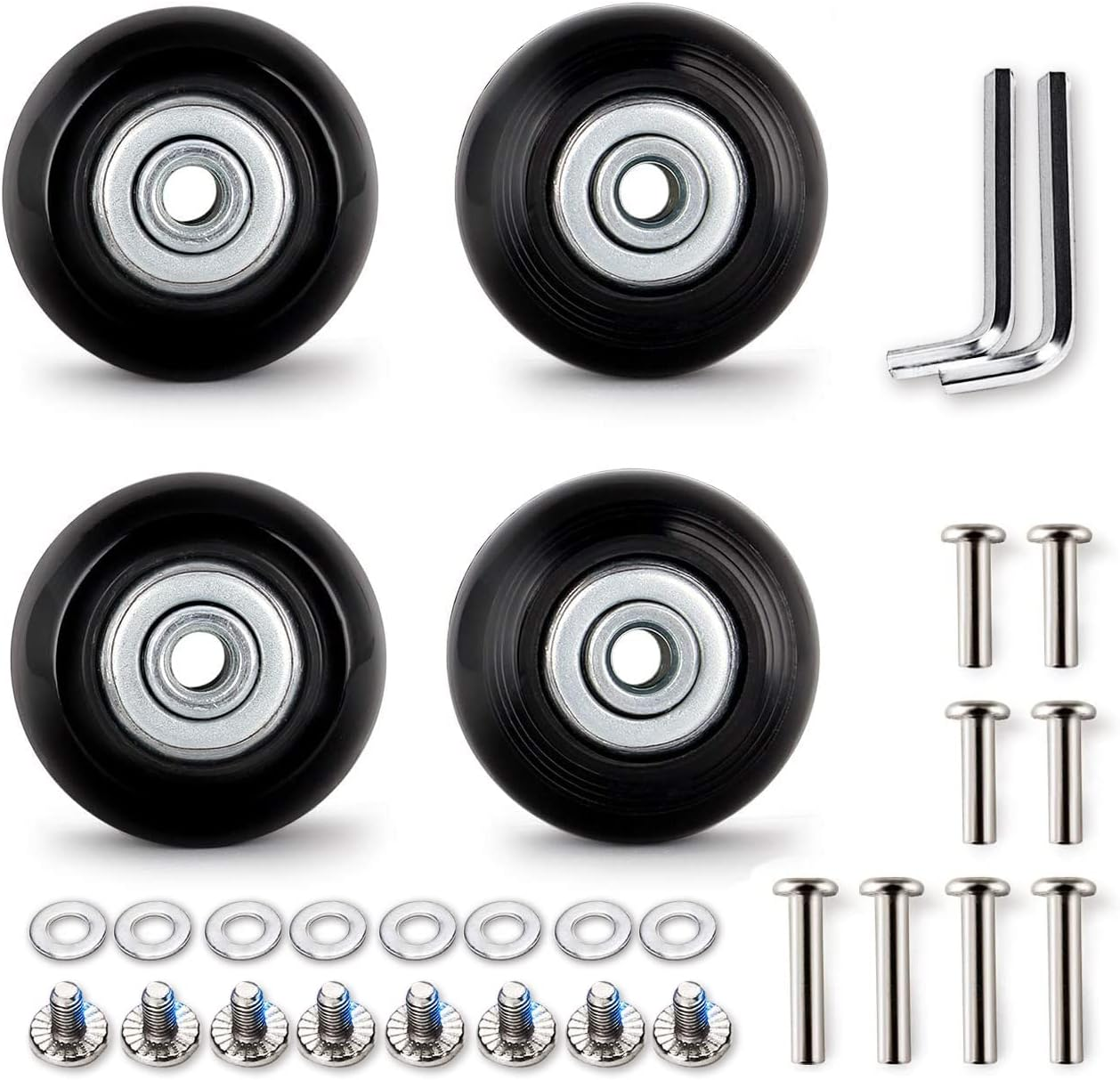 50Mm Set of 4 Luggage Suitcase Replacement Wheels Rubber Trolley Case Wheels Replacement Parts Swivel Caster Wheels Bearings Repair Kits Axles 30Mm&35Mm, Black, 3.31 X 3.07 X 1.3 Inch
