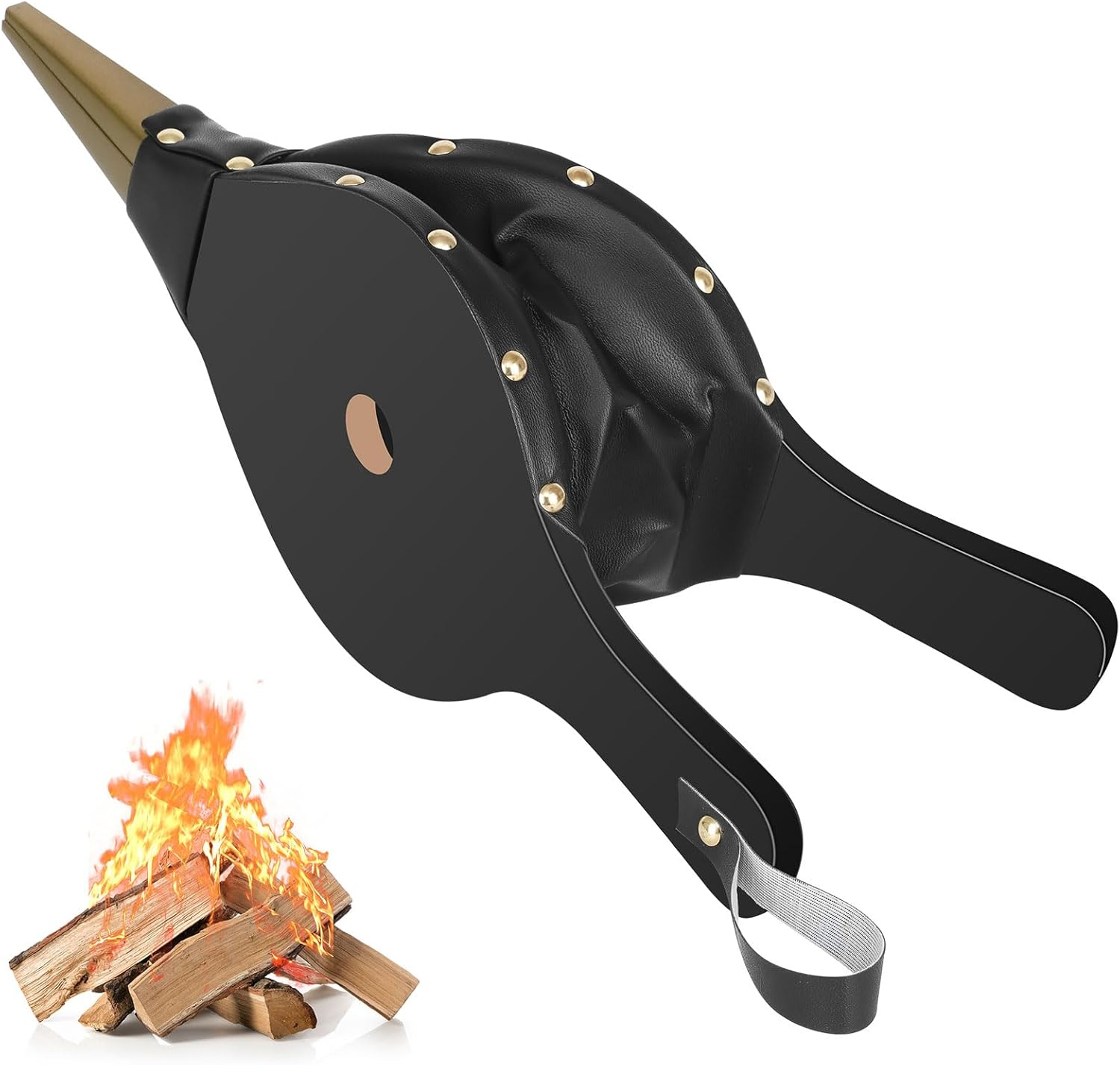 Cast Iron Fireplace Bellows with Nozzle for BBQ and Camping, Black