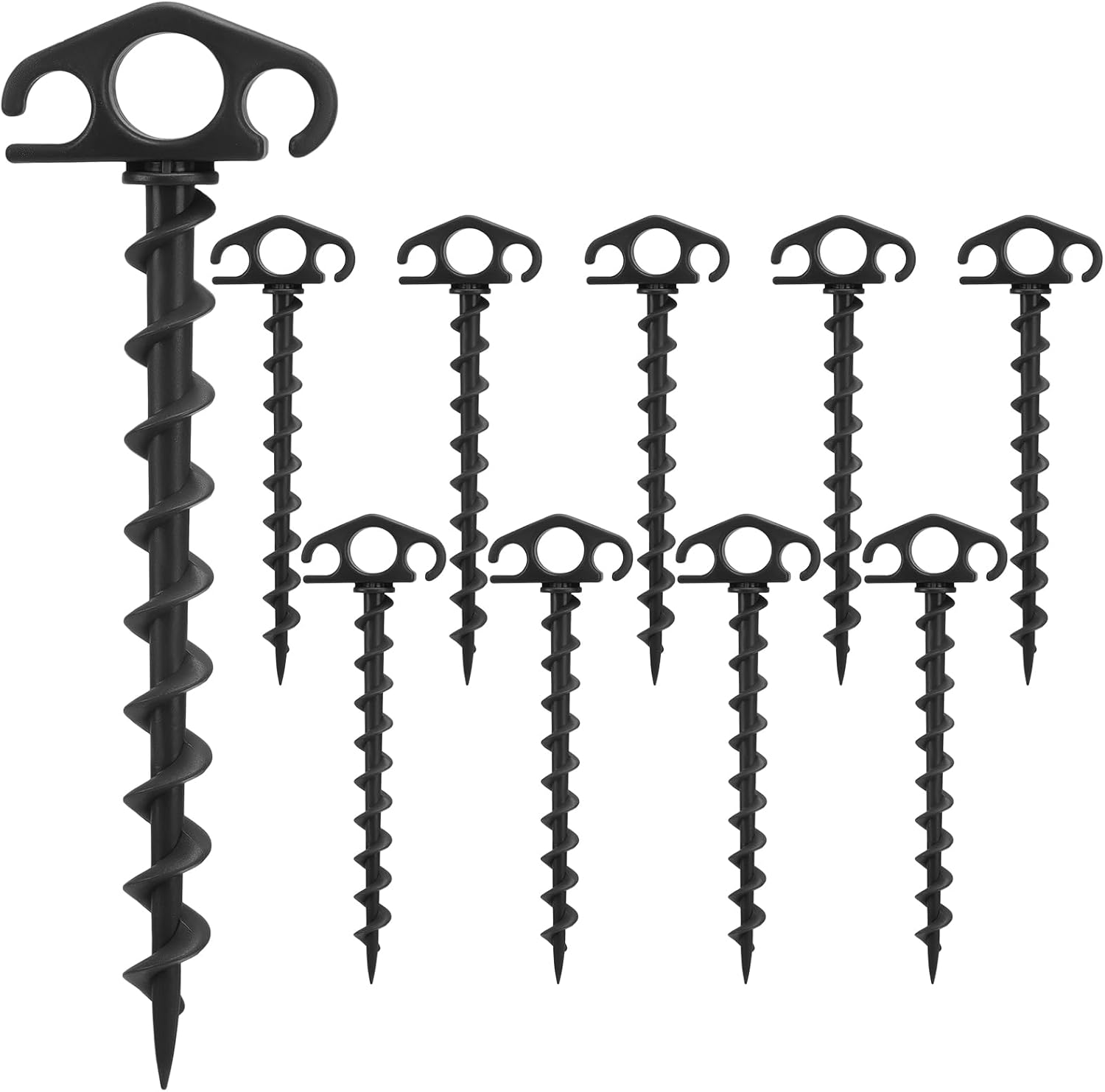 Heavy-Duty Spiral Tent Stakes, 10-Pack, 9.4 Inch Ground Anchors for Outdoor Use