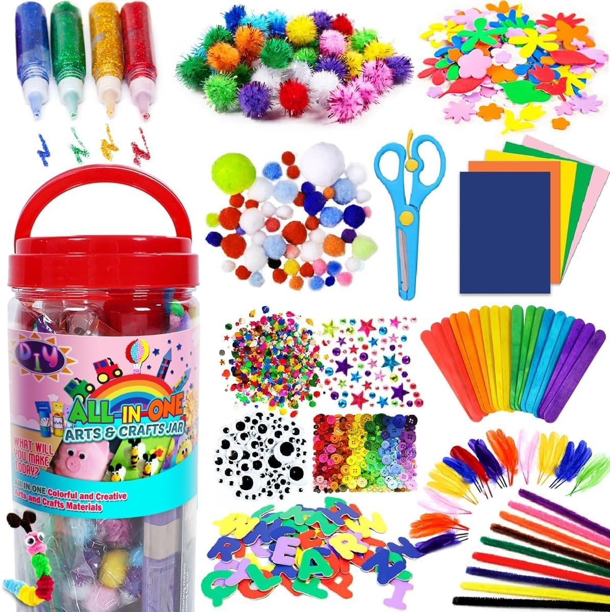 Arts and Crafts Supplies for Kids Craft Art Supply Kit for Toddlers Age 4 5 6 7 8 9 All in One D.I.Y. Crafting School Kindergarten Homeschool Supplies Arts Set Crafts for Kids
