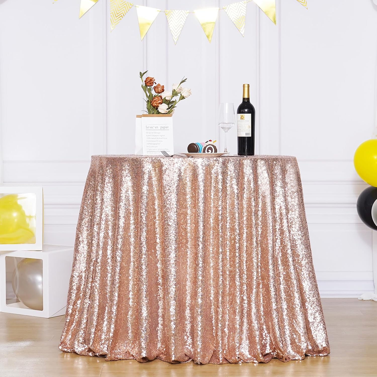 120 Inch round Rose Gold Sequin Tablecloth for Party Cake Dessert Table Exhibition Events