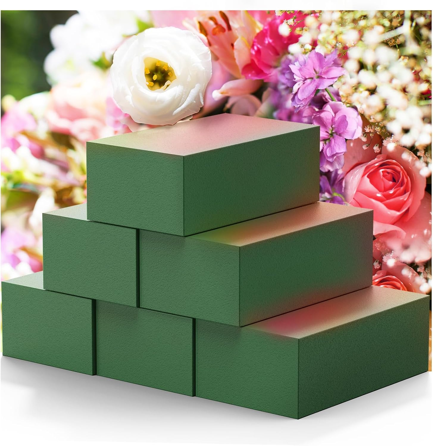 New 2025 6-Pack Floral Foam Blocks, Florist Green Foam for Flower Arrangements