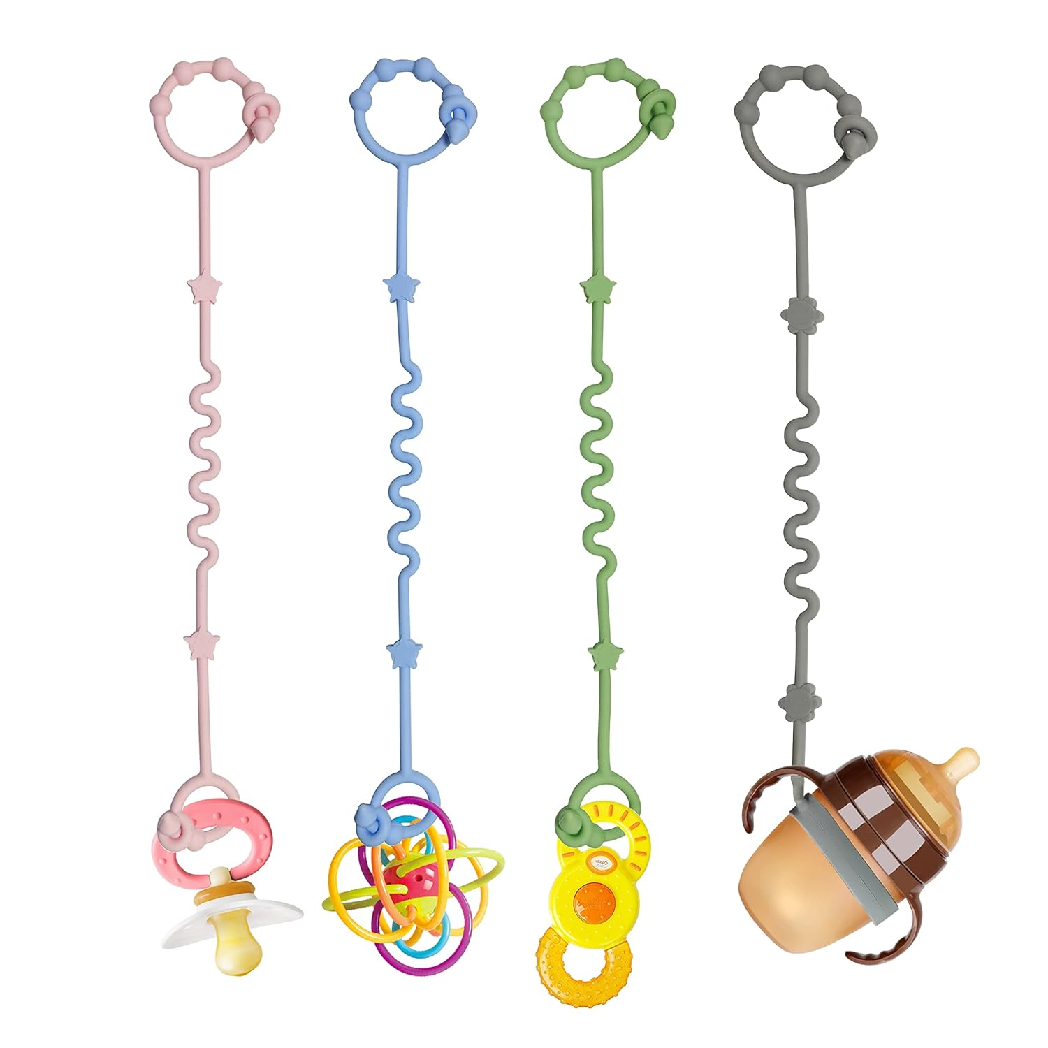Toy Straps for Baby, Silicone Setpacifier Clip,Applies to Car Seat Toy,Teether Toy,High Chair,Stroller Accessories,Baby Toy Clips,Cribs,Rocking Chair