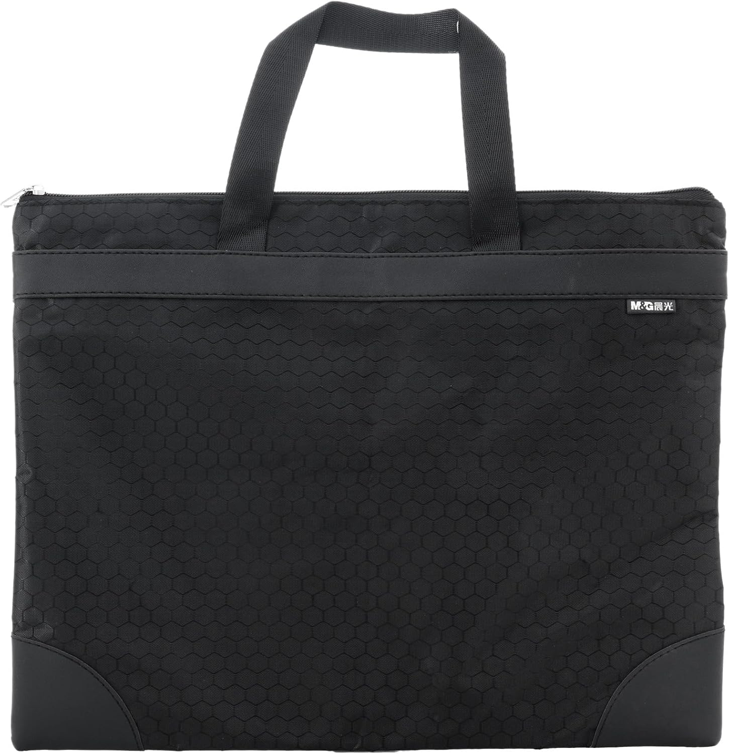 M&G 12X15 in Large Zipper Pouch with Handle, A4 Foldable Lightweight Waterproof Oxford Document Storage Bag, File Organizer for Office Travel Books Papers Filing Folder – 1 Pack (Black)