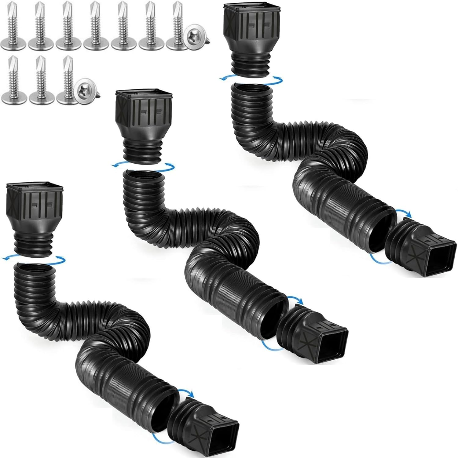 3 Pack Flexible Rain Gutter Downspout Extensions,Drain Downspout Extender,Gutter Extension Flexible,Down Spout Drain Extension Pipes,Extendable from 21 to 60 Inches (3Pcs Black)