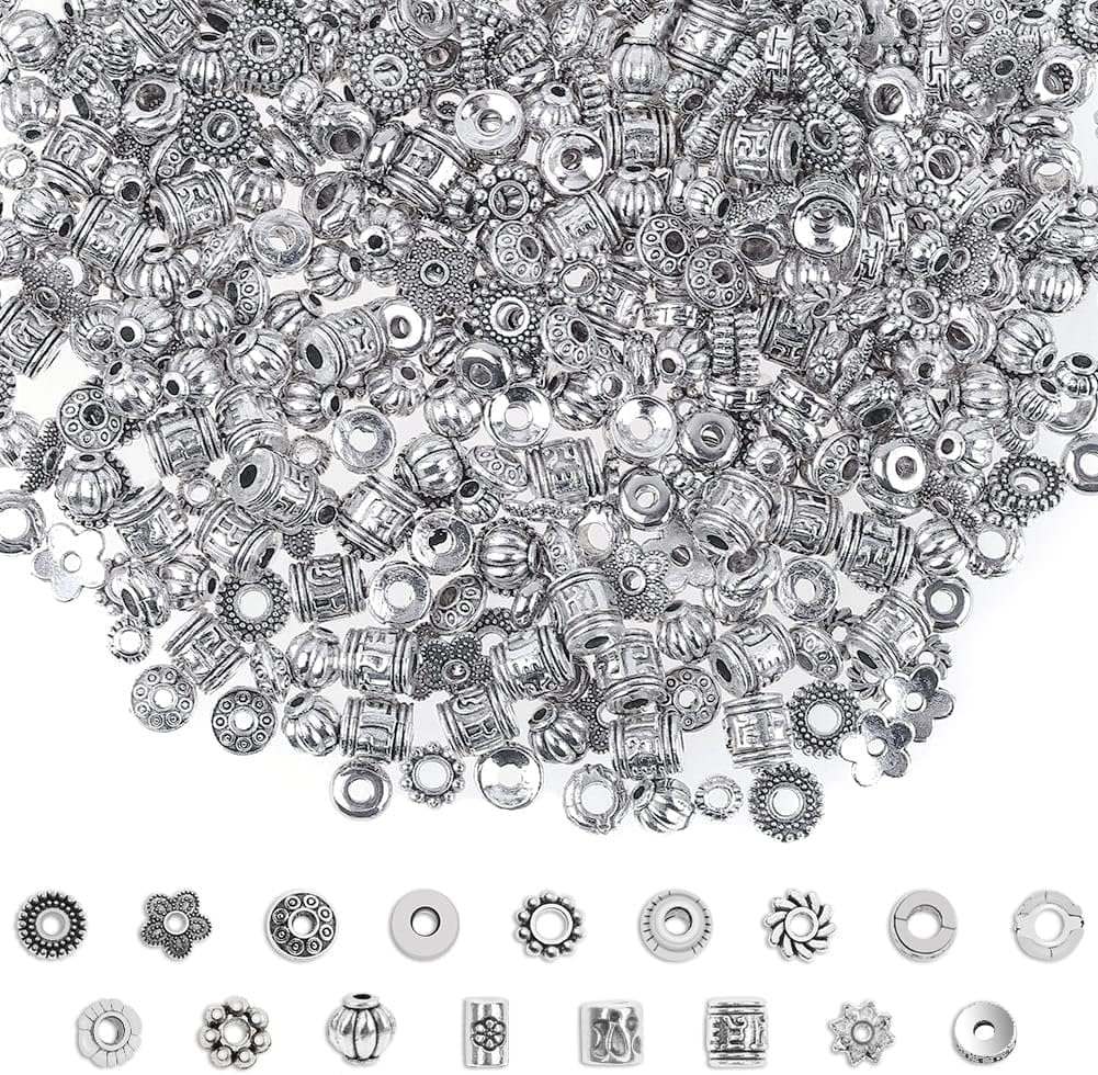 Metal Spacer Beads for Making Bracelet, Necklace, Jewelry Making and Findings Accessories, 900Pcs, Silver