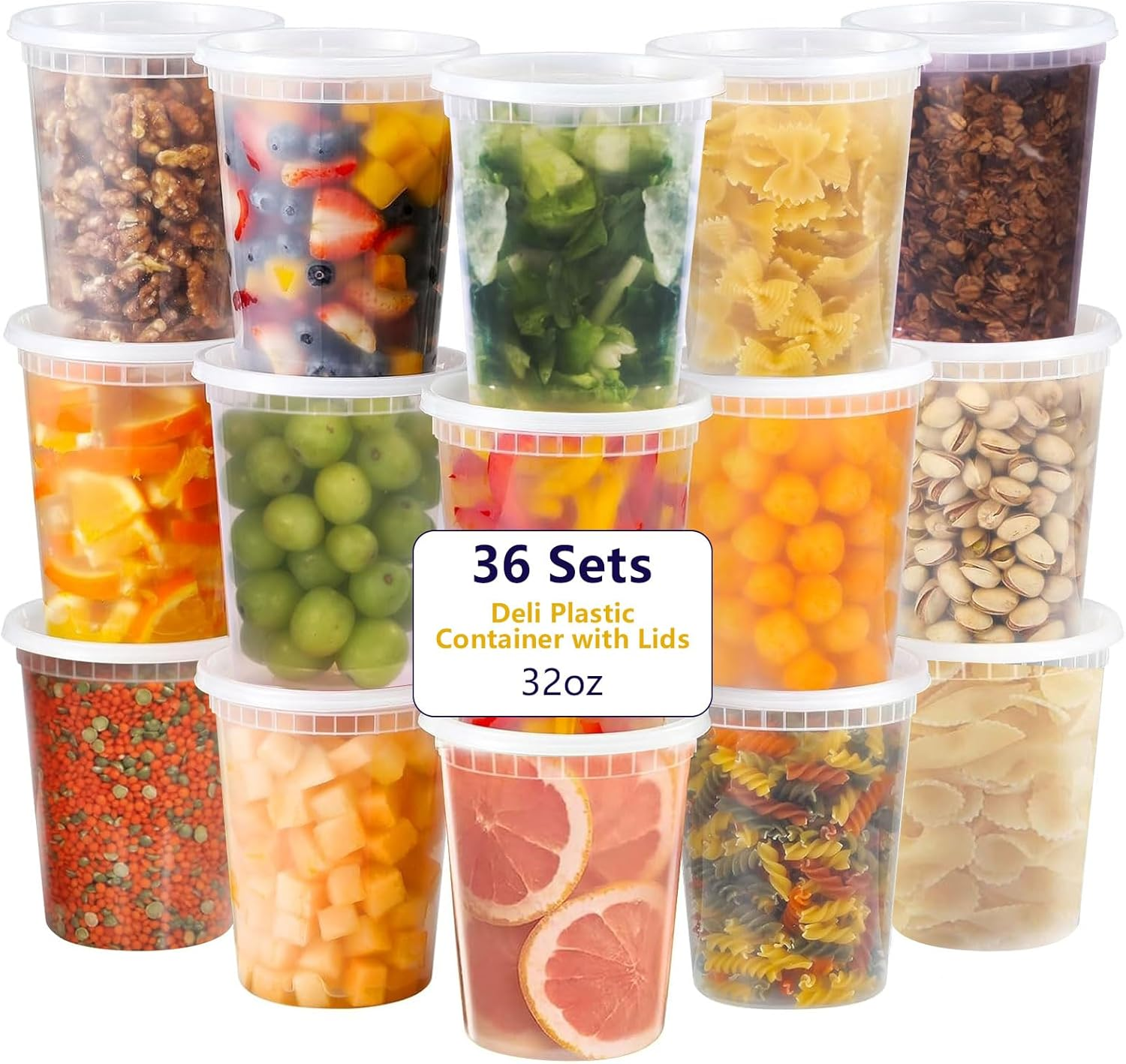 36-Pack 32 oz Plastic Deli Food Containers with Lids plastic soup containers ... - Picture 2 of 20