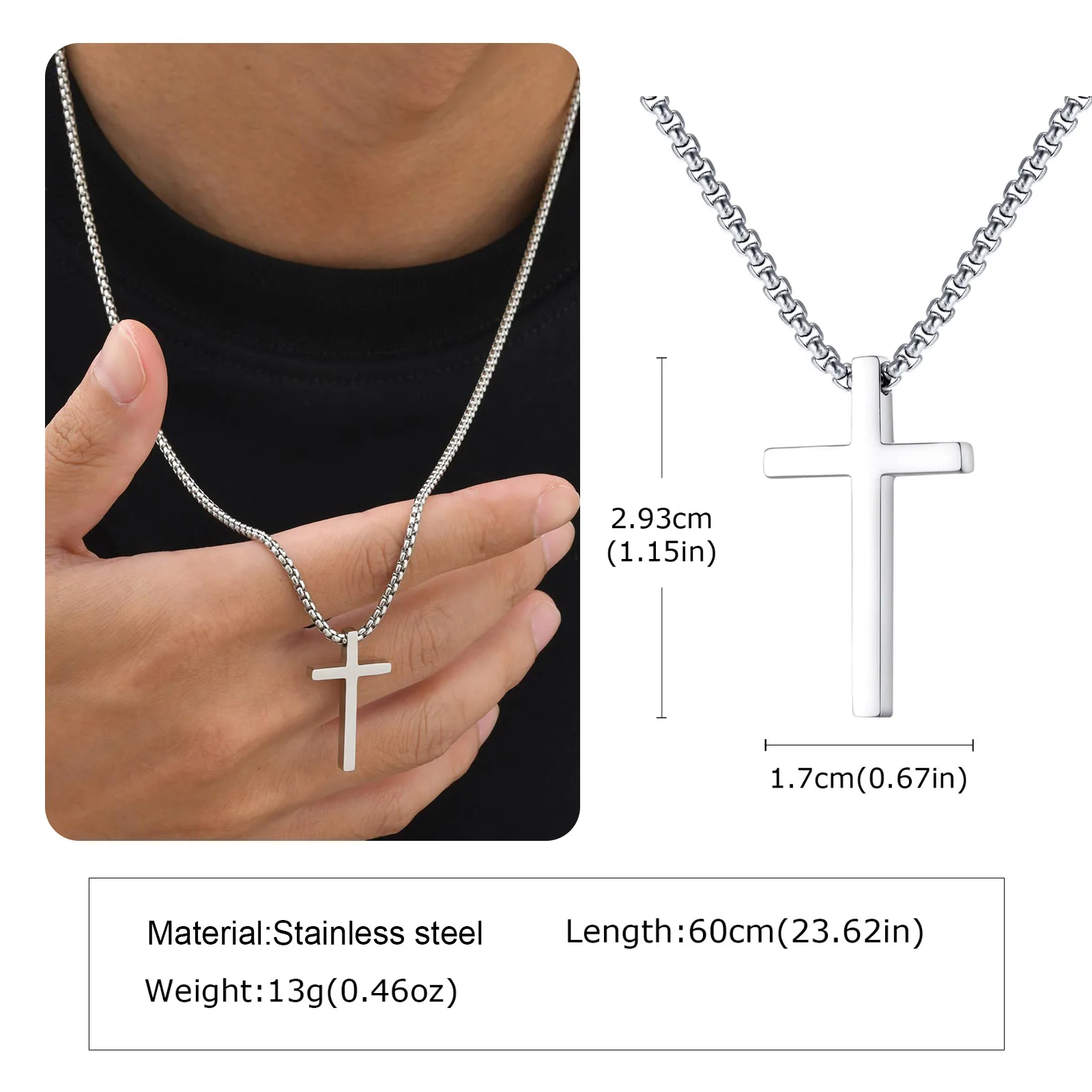Basic Punk Men'S Cross Necklaces,Waterproof Stainless Steel Cross Pendant,Stylish Christian Religious Prayer Gift