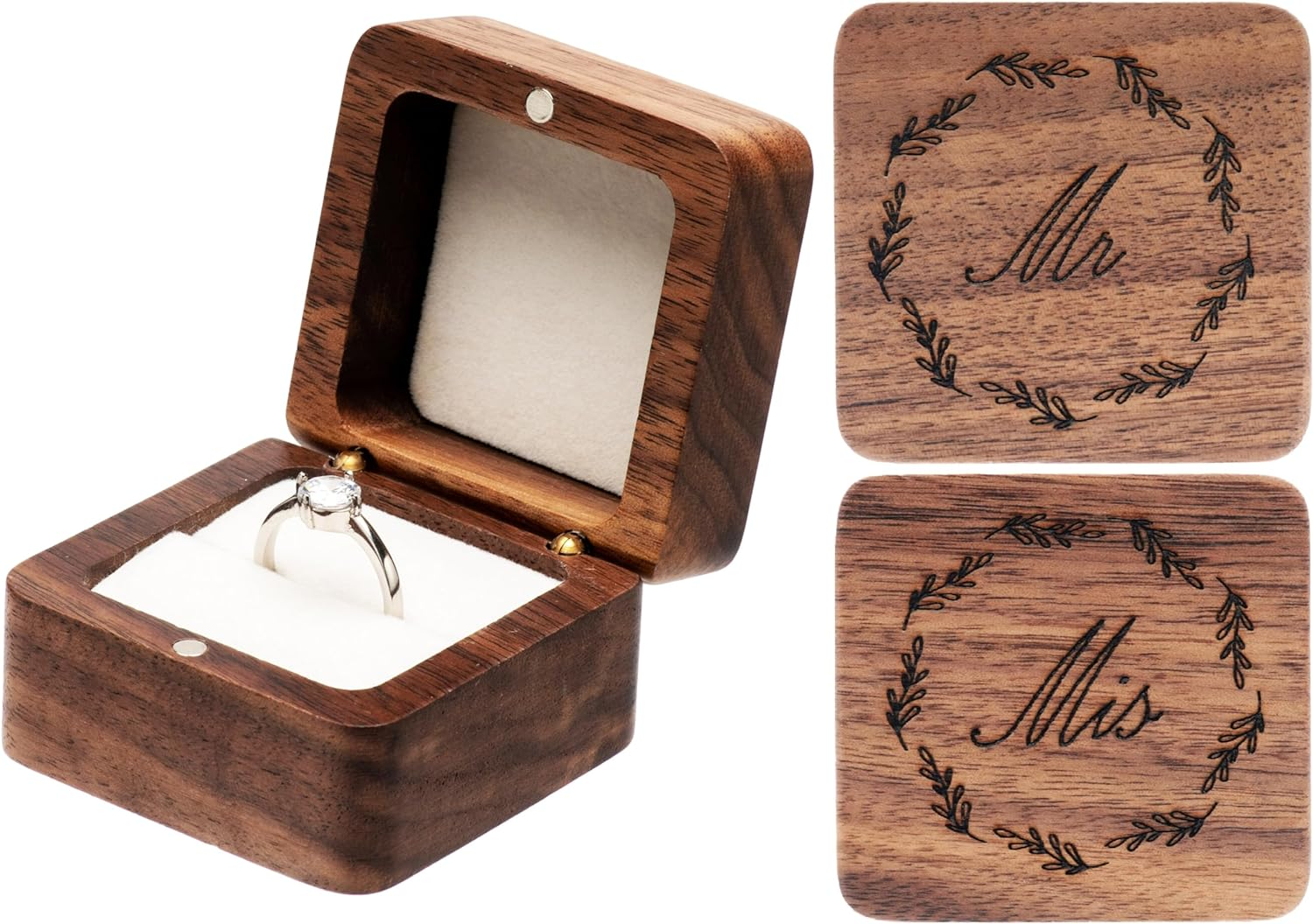 COSISO Vintage Wood Engagement Ring Gift Box Jewelry Storage Box for Proposal... - Picture 8 of 14