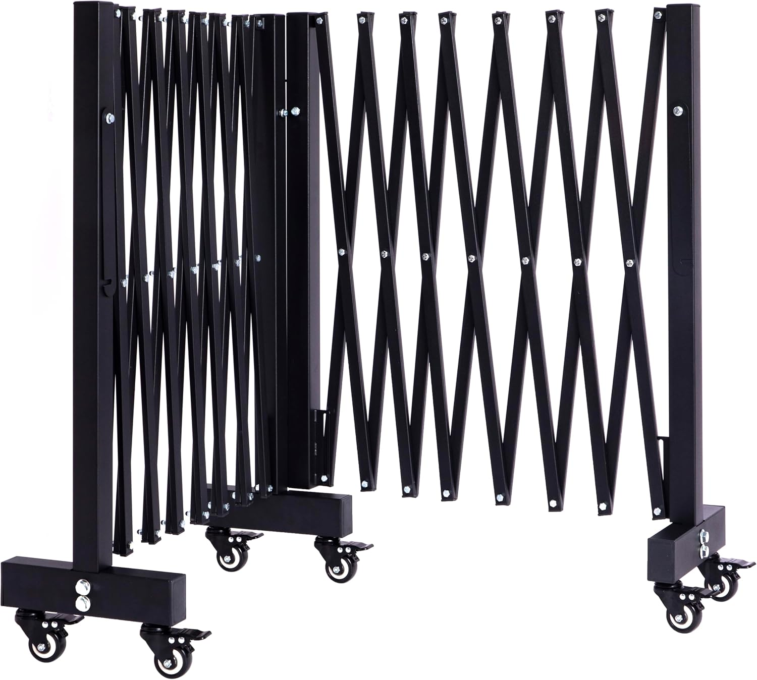 16.5FT Expandable Barricade Gate, Expandable Metal Barricade Gate Alloy Fence and 270 Degrees Direction Adjustment with Wheels, for Industrial or Residential Use (Black, 16.5FT)