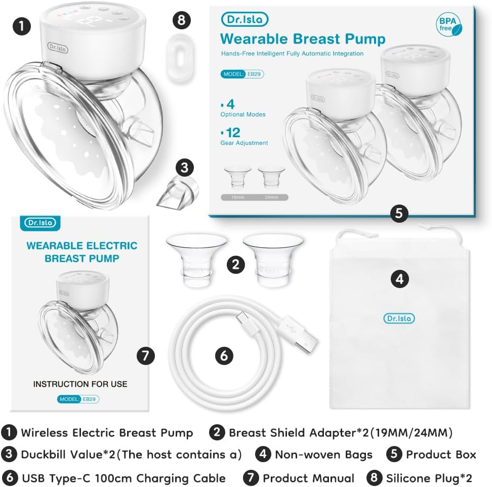 Hands-Free Breast Pump EB29 white, Wearable Pump with Comfortable Double-Seal... - Picture 5 of 13