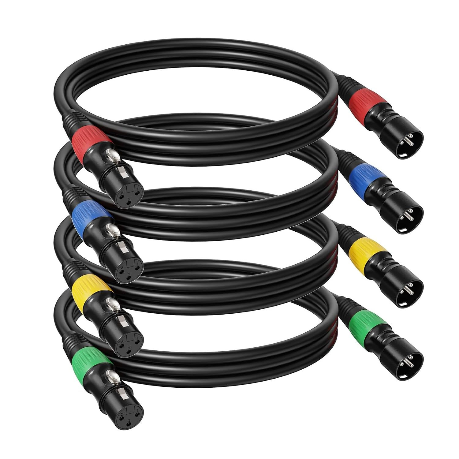 Cables XLR de 3ft de Colores Paquete de 4 Cable de Microfono Macho a Hembra OFC