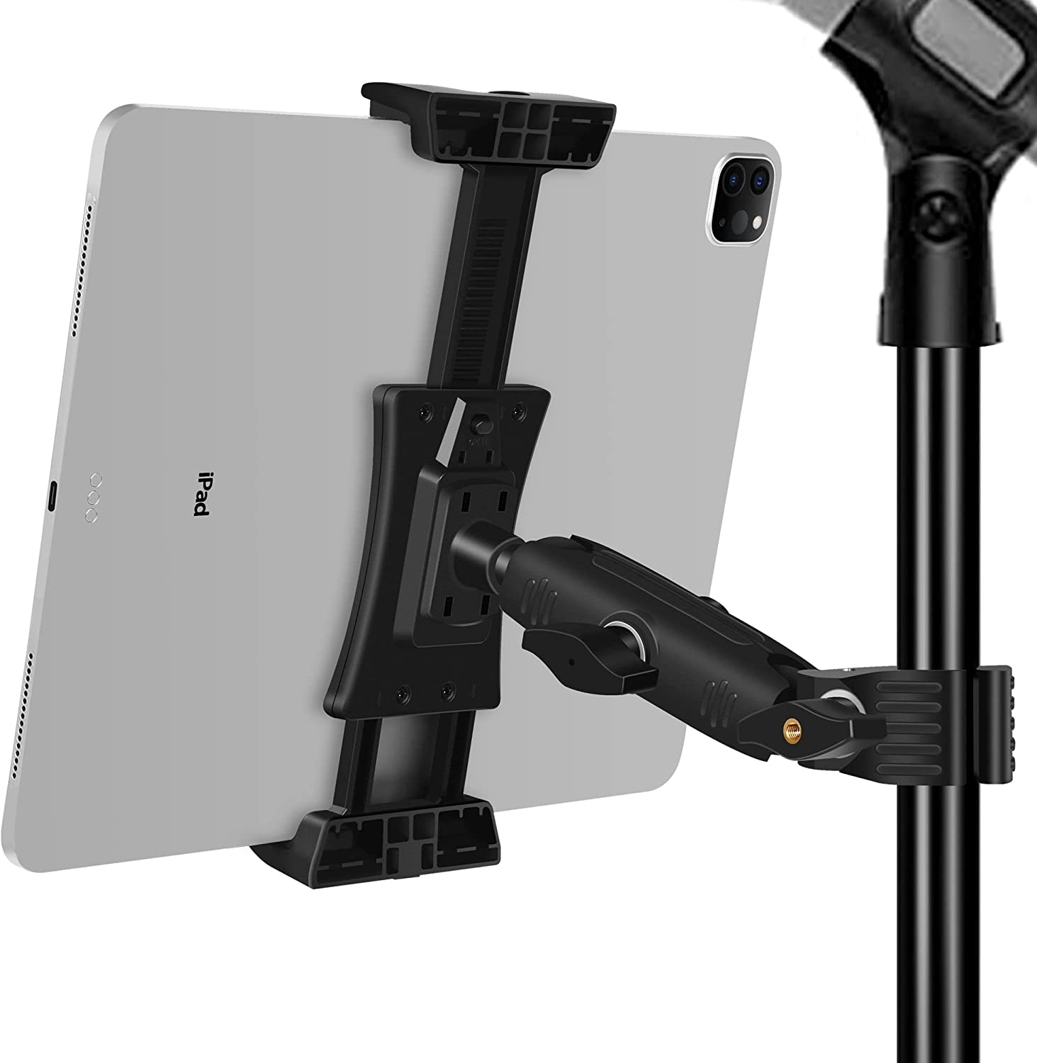 Tablet Holder for Mic Stand, Tablet Phone Holder Micophone Music Stand Mount Adjustable with Super Clamp Compatible with iPad Pro 12.9 Air Mini, Android, 4 to 13.5inch iPhones and Tablets