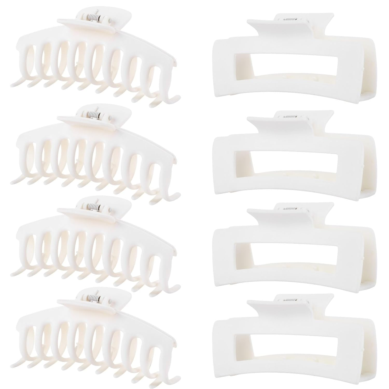 White Hair Clips for Women - 8 Pack 4.3 Inch Large Matte Banana Claw Clips for Women Thin Thick Curly Hair, Big Strong Hold Jaw