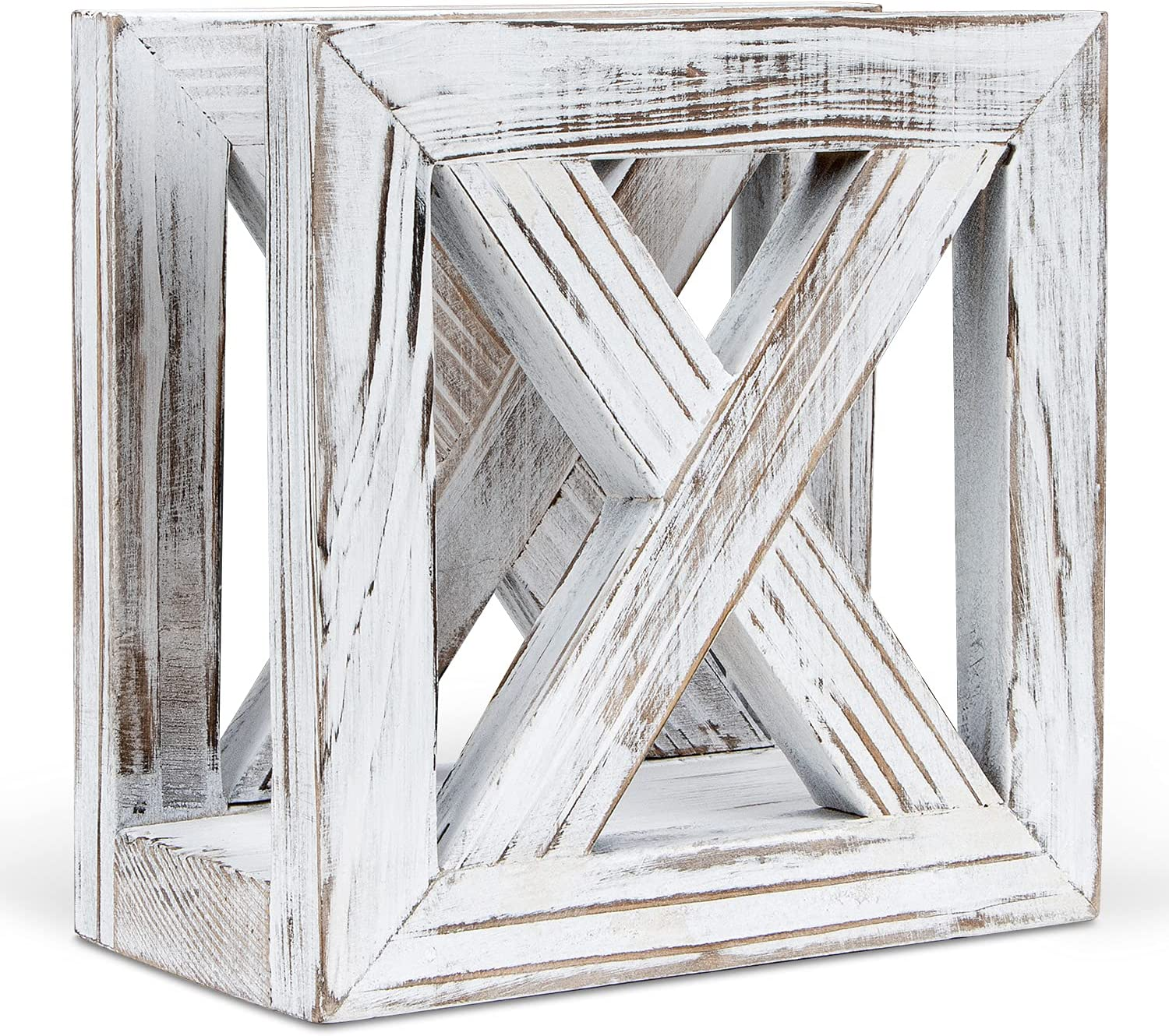 Farmhouse Wooden Napkin Holder for Tables, Rustic Kitchen Decor for Counter, Ideal Napkin Dispenser for Dining Counter Tops (White)