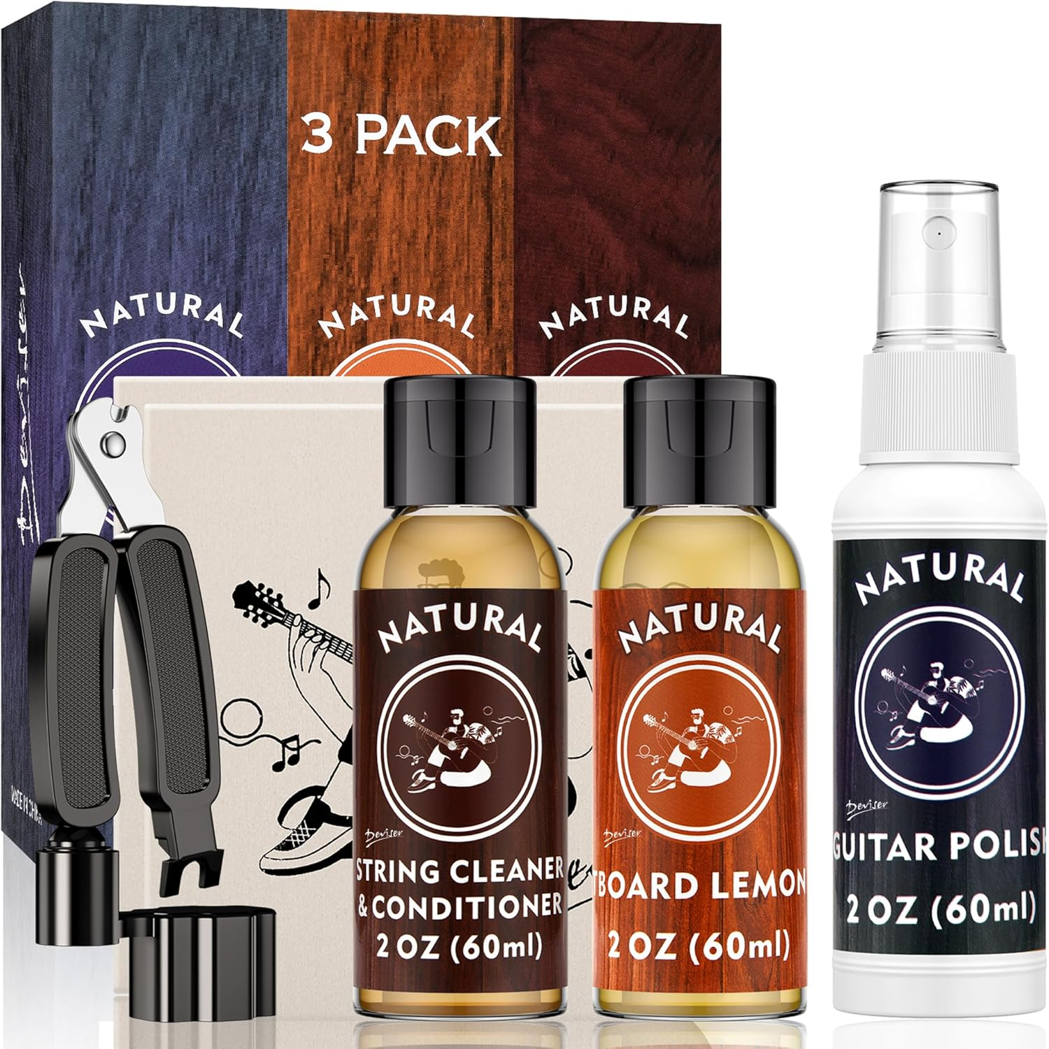Deviser Guitar Cleaning,All in ONE Kit,Fretboard Lemon Oil,Polish,Guitar String-Cleaner,Guitar String Winder,Cleaning Cloth for Guitar Cleaning and Maintenance