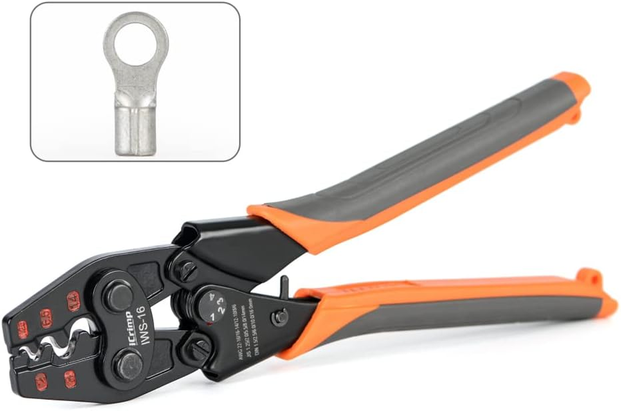 Icrimp Non Insulated Terminal Crimper, AWG 22-6 Ratchet Wire Crimper Tool for Battery Cable Terminal, Copper Butt Connector, Splice Wire Connectors