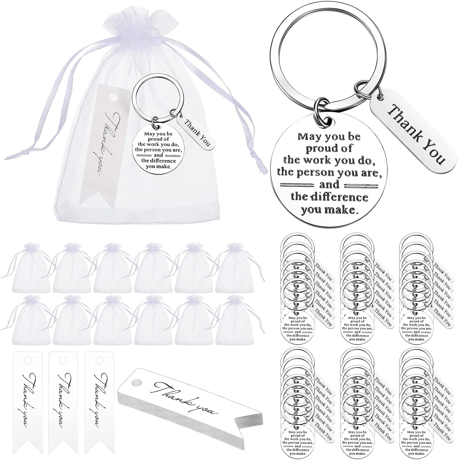 150 Pcs Employee Appreciation Gifts Bulk Thank You Keychains for Coworkers Teams Volunteers Appreciation Keychain