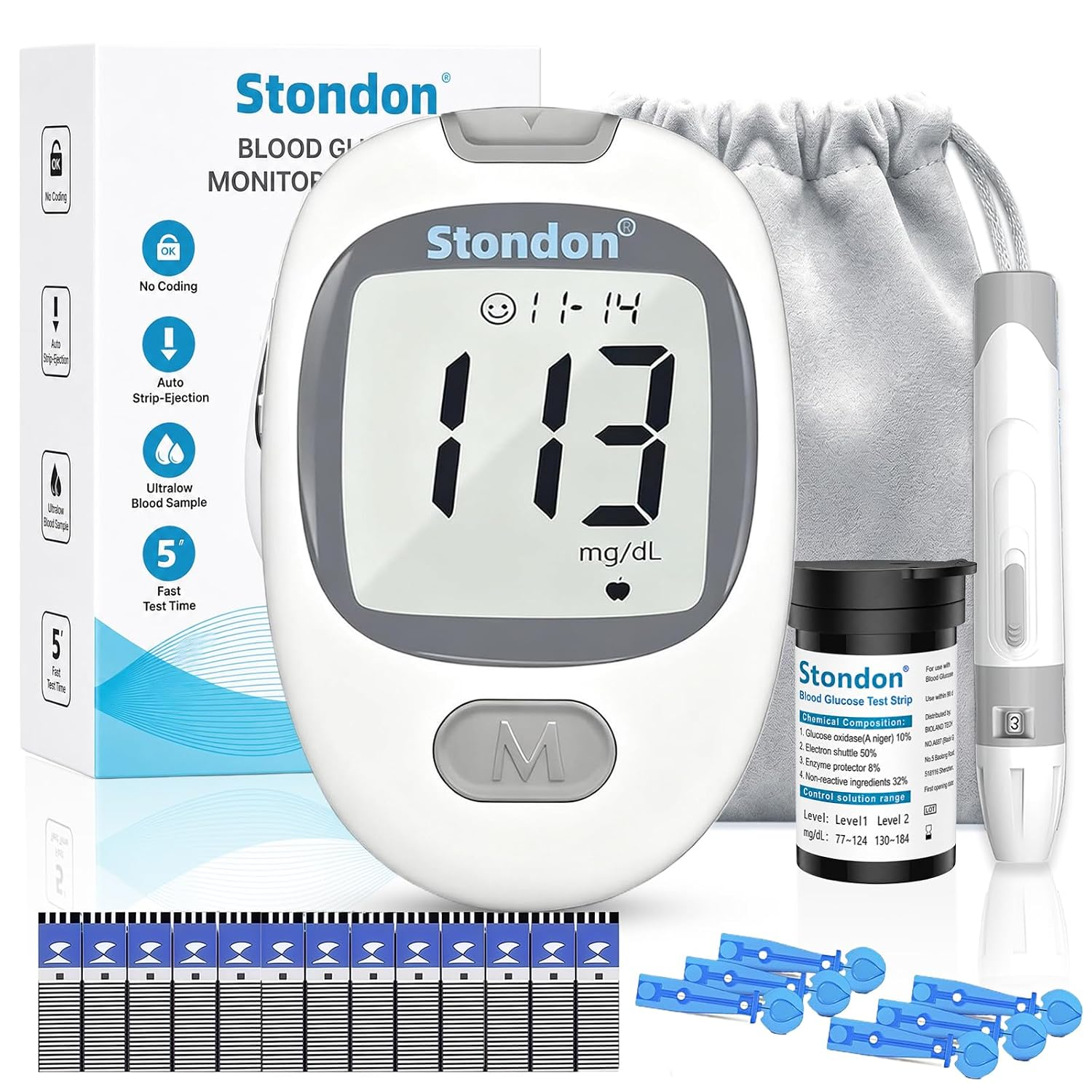 Blood Glucose Monitor Kit, 50 Strips & Lancets for Diabetes