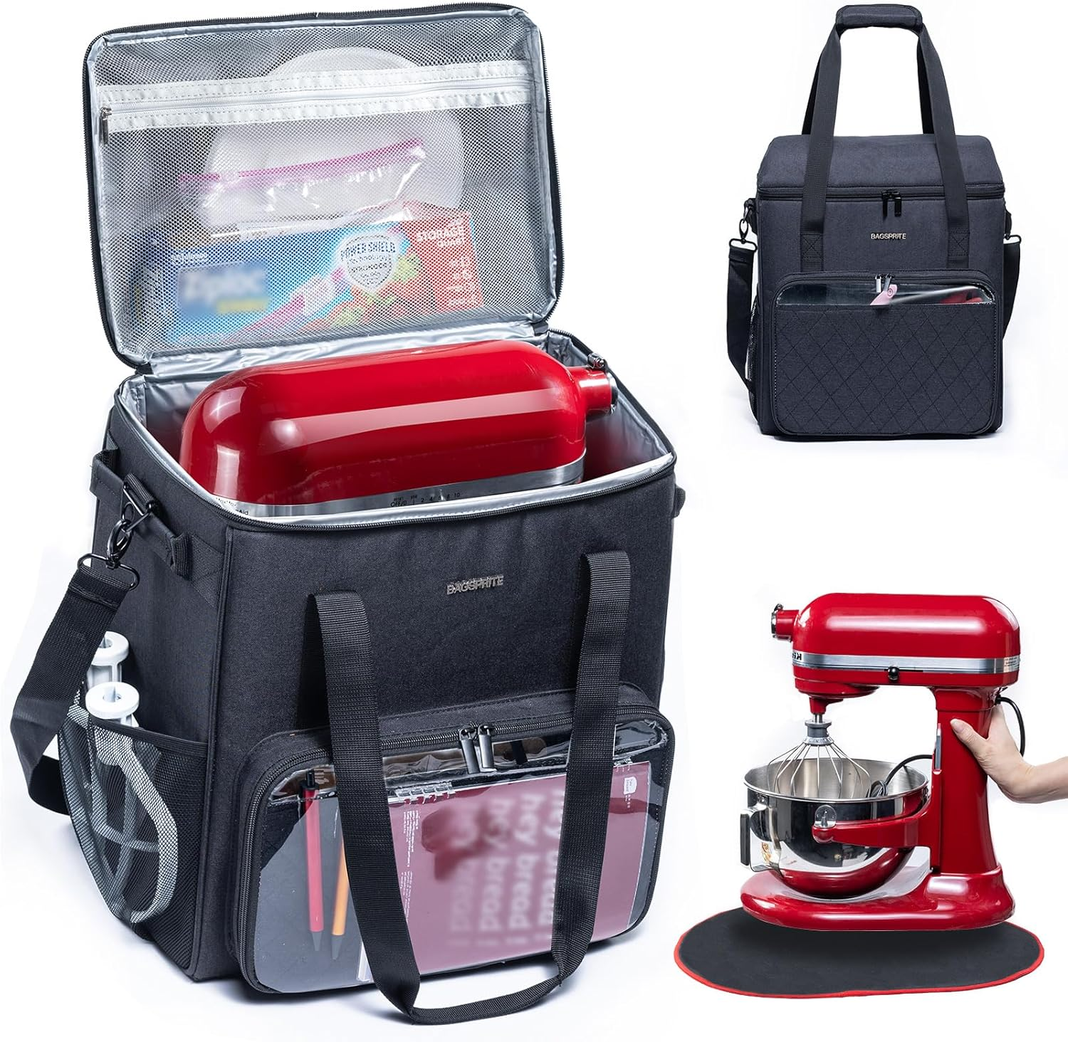 Stand Mixer Carry Bag with Slider Compatible with Kitchenaid Mixers (4.5-5 Quart), Cover Case with Pockets for Attachment and Accessories, Storage Bag Only