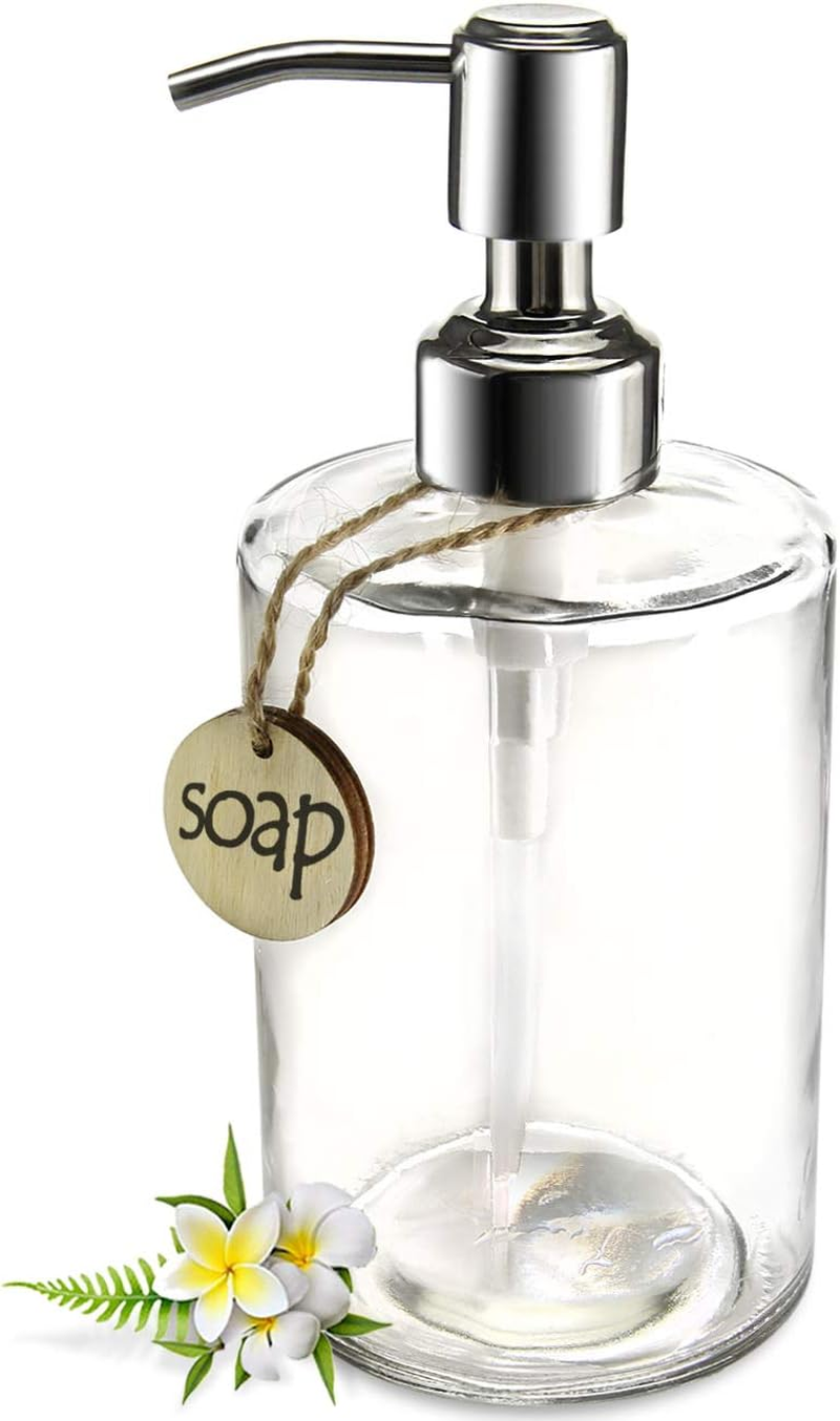 16OZ Cylinder Glass Soap Dispenser with Rust Proof Stainless Steel Pump 