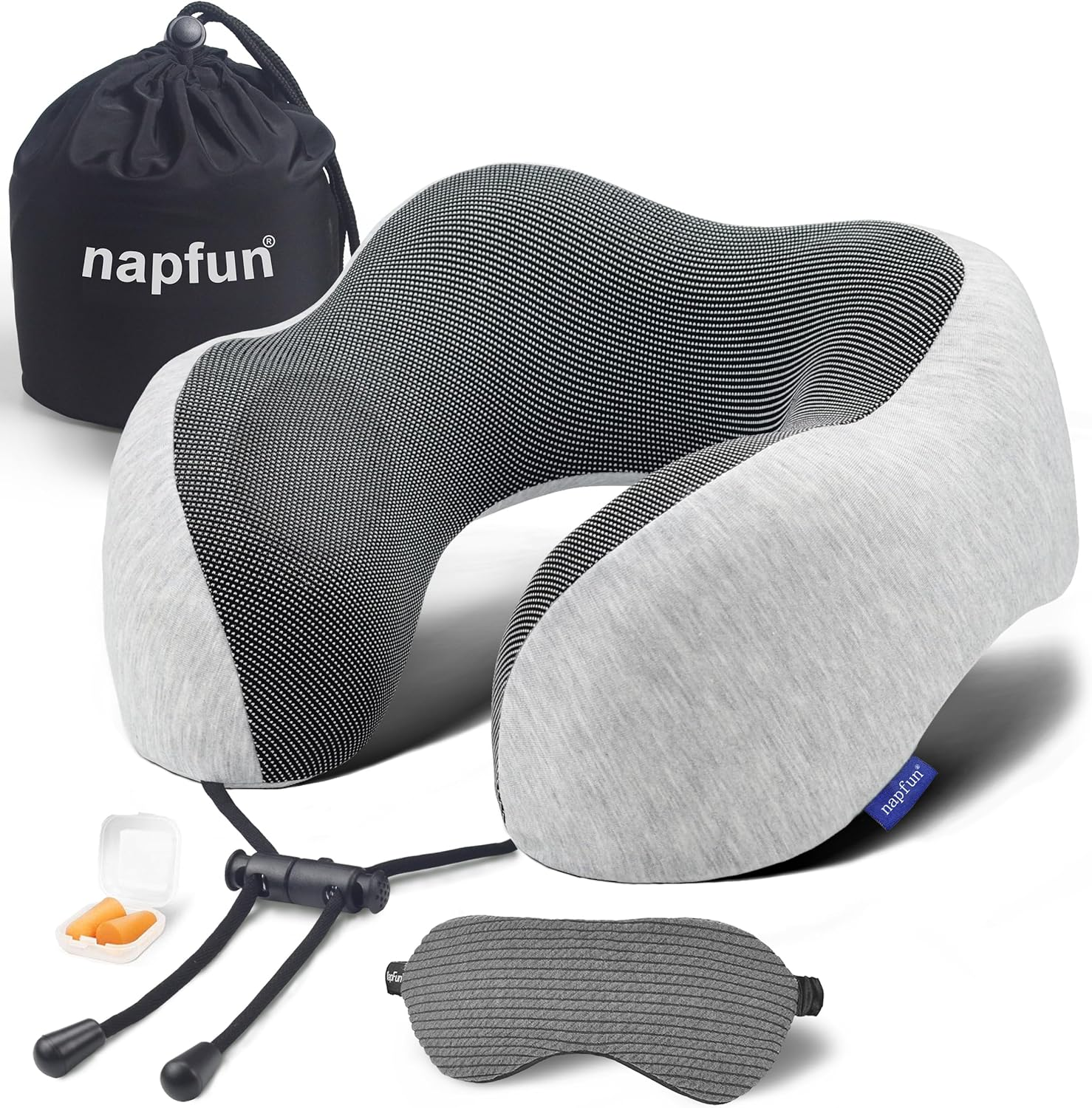 Neck Pillow for Traveling, Travel Neck Pillow for Airplane 100% Pure Memory Foam Travel Pillow for Flight Headrest Sleep, Portable Plane Accessories, Light Grey Set