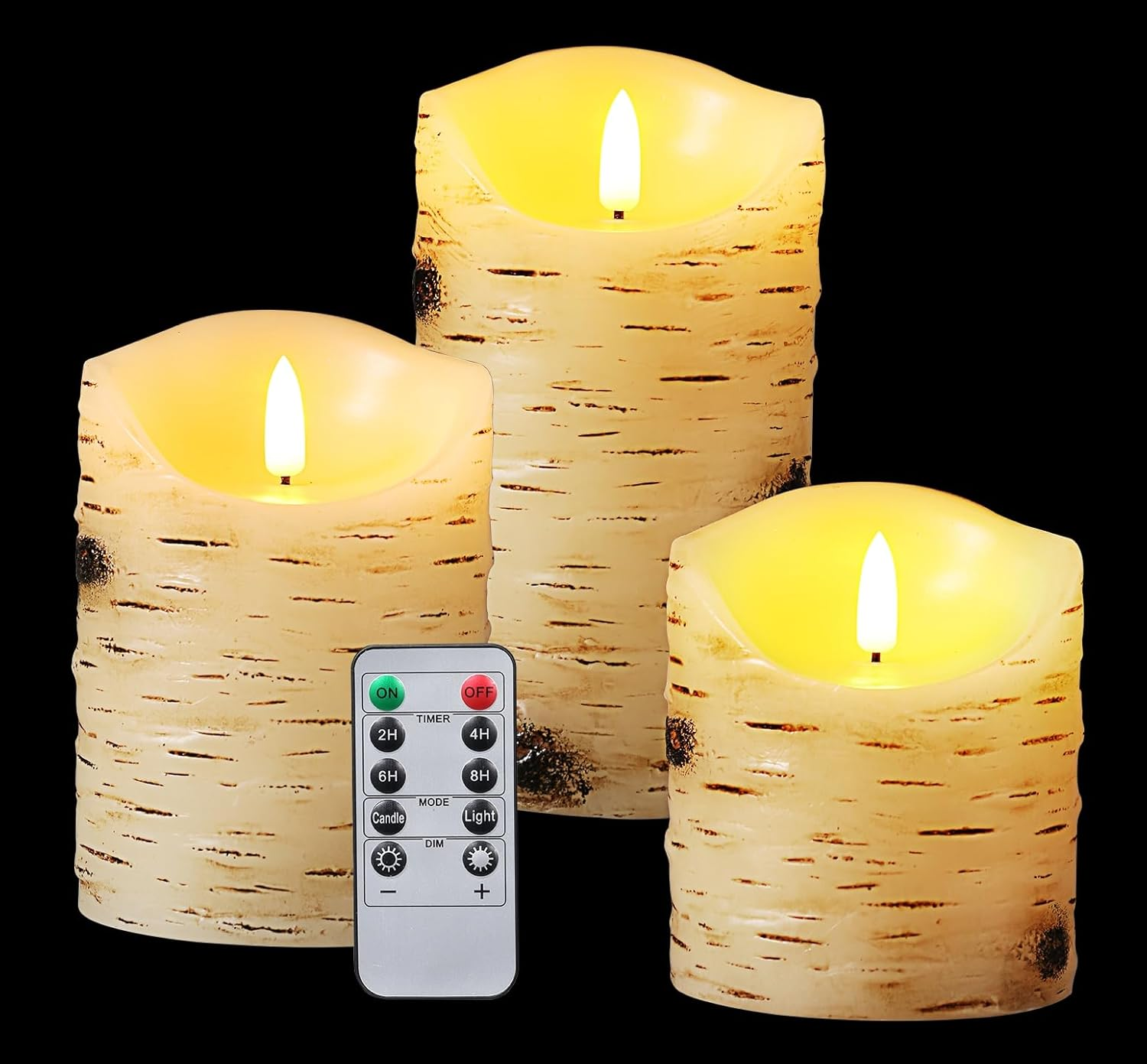 Flameless Candles LED Candles Birch Bark Set of 3 (D 3.25