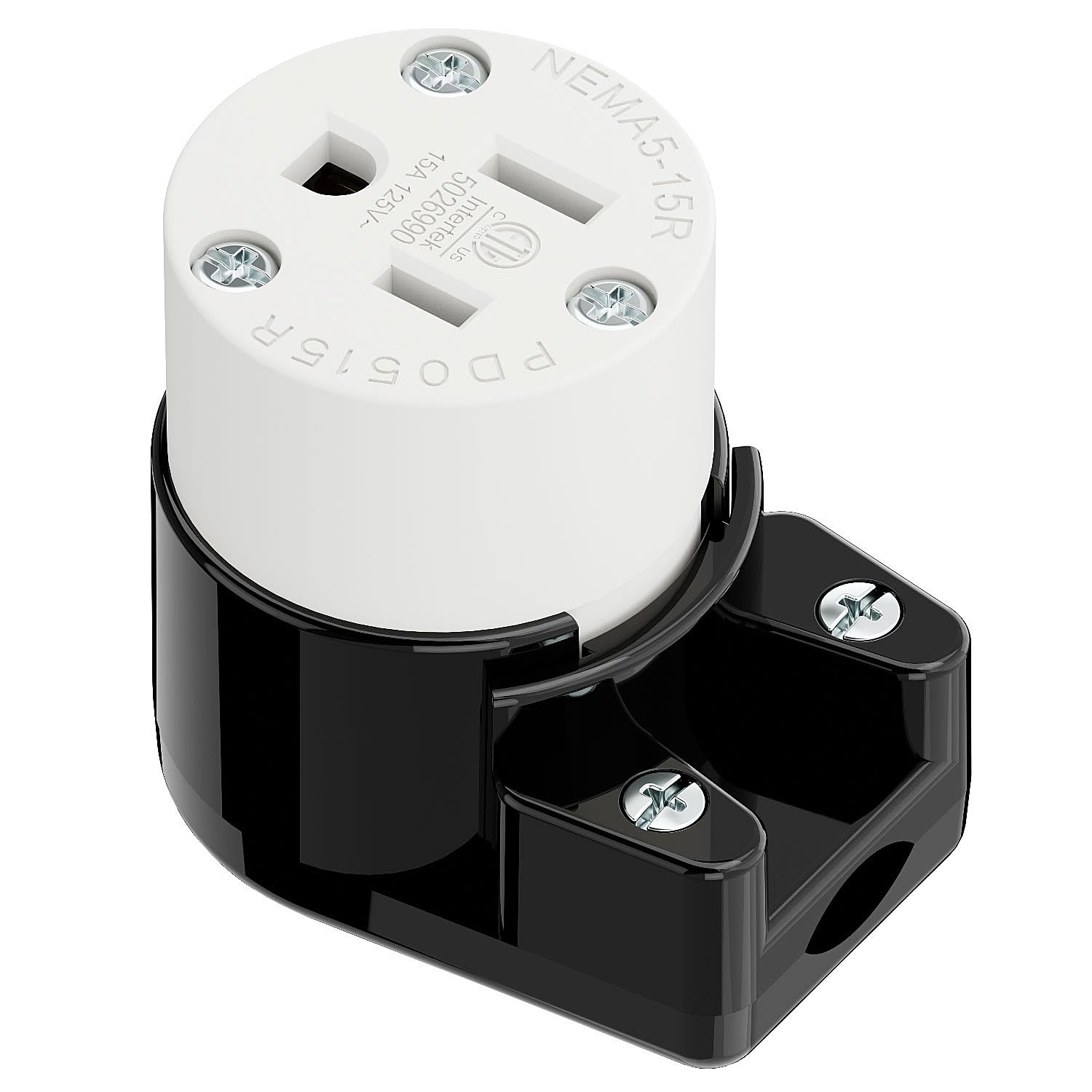 Nema 5-15R/5-15C Female Socket, Right Angle 5-15R Connector ETL Listed 15AMP/125VOLT,15A DIY Receptacle, USA Canada 3-Prong,15A Household AC Industrial Grade Cord End Socket Black/White