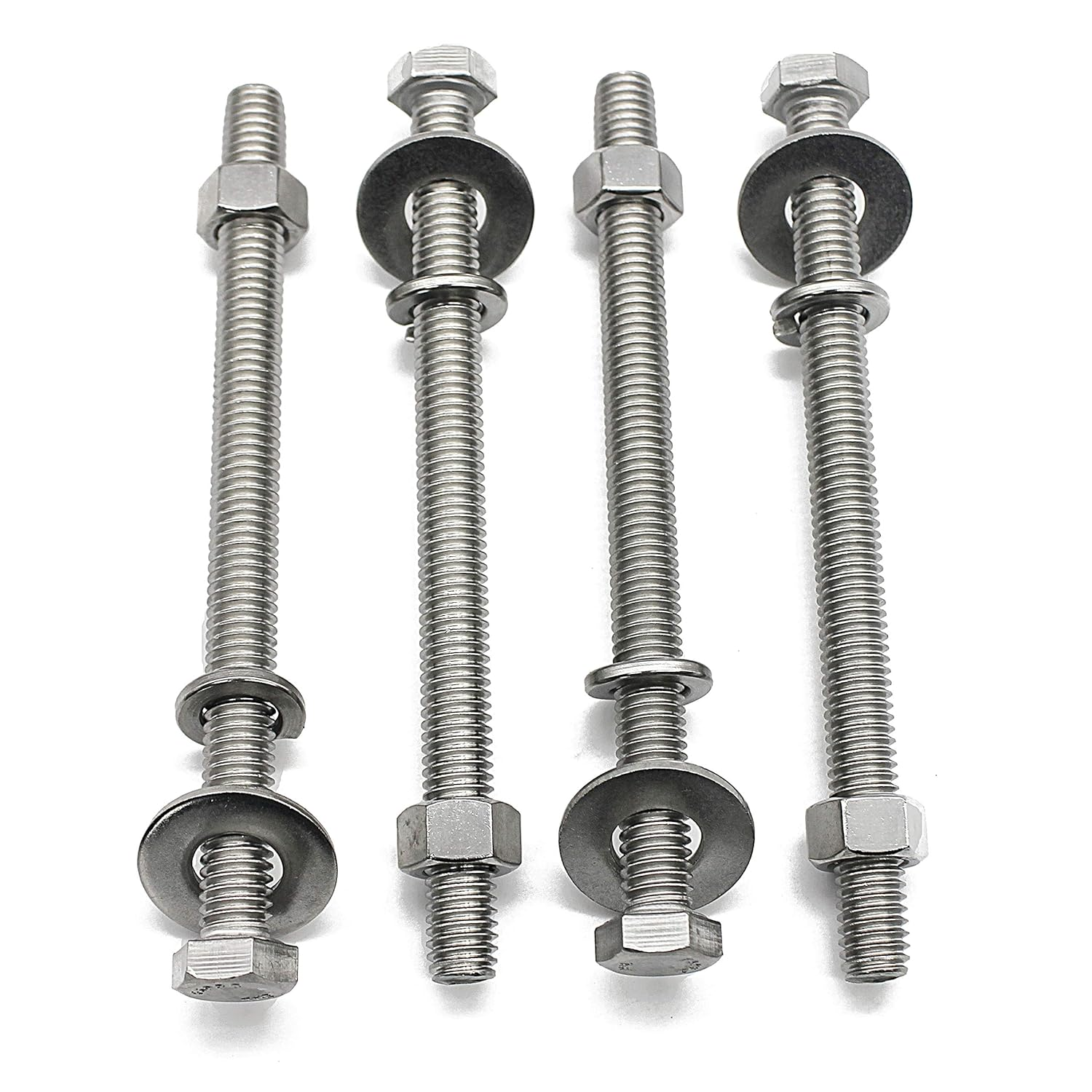 (5 Sets) 5/16-18X4 Stainless Steel Hex Head Screws Bolts, Hex Machine Nuts, Fender Flat Washer& Split Lock Washers, 18-8 (304) S/S, Fully Threaded by Bolt Fullerkreg