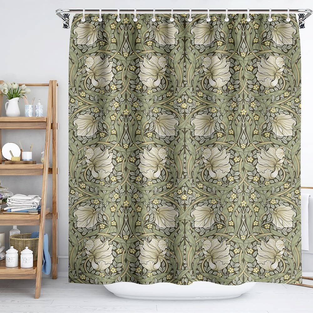 Yellow Floral Shower Curtain, Flower Blossom Plant Botanical Spring Durable Waterproof Fabric Machine Washable Hooks Bathroom Bathtub Decor 60wx72h