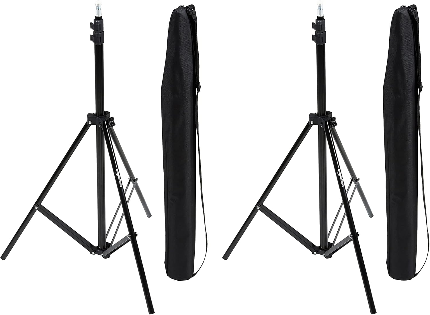 Portable Aluminum Photography Light Stand Tripod with Case, Adjustable 2.8-6.7 Feet, Pack of 2, Black