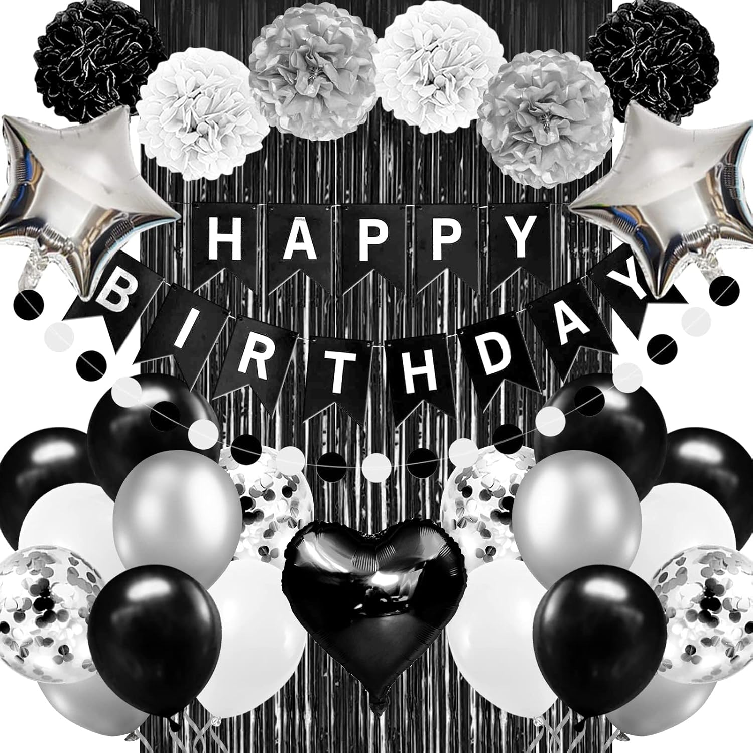 Black and White Birthday Party DecorationsHappy Birthday Decorations for Men ...
