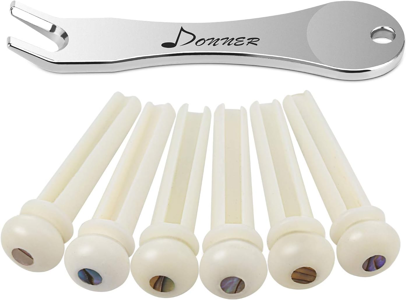 Acoustic Guitar Bridge Pins, 6PCS White Bone Bridge Pins Inlaid 3mm Abalone Dot with Guitar Pins Puller and Sandpaper