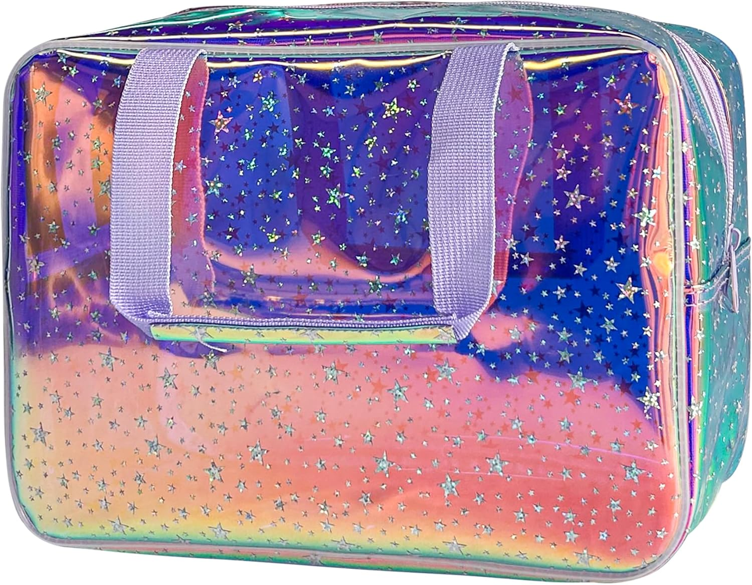 Holographic Purple Star Large Cosmetic Bag and Travel Pouch with Handle,Durable