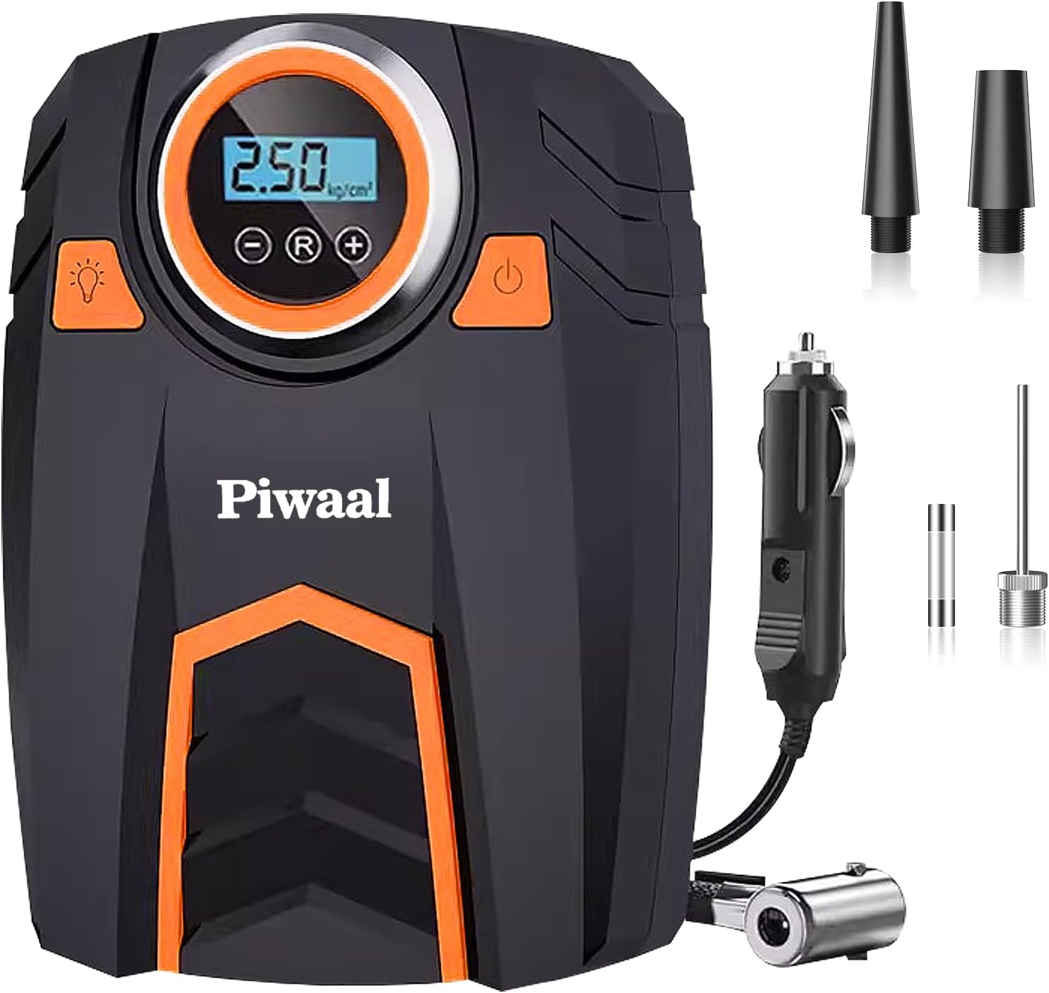 Portable Air Compressor for Car Digital Auto Tire Pump Air Pump Tire Inflator for Car Tires and Other Inflatables with LED Light 12V DC (Orange)