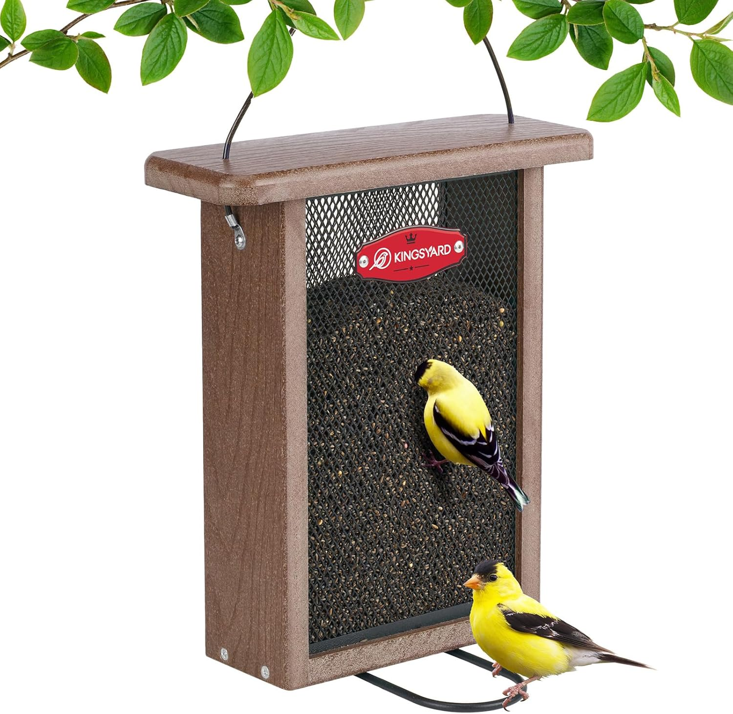 Kingsyard Finch Feeder for outside Hanging, Metal Mesh Bird Feeders for Thistle/Nyjer Seed, Sliding Mesh & Built-In Perch, Recycled Plastic, Brown