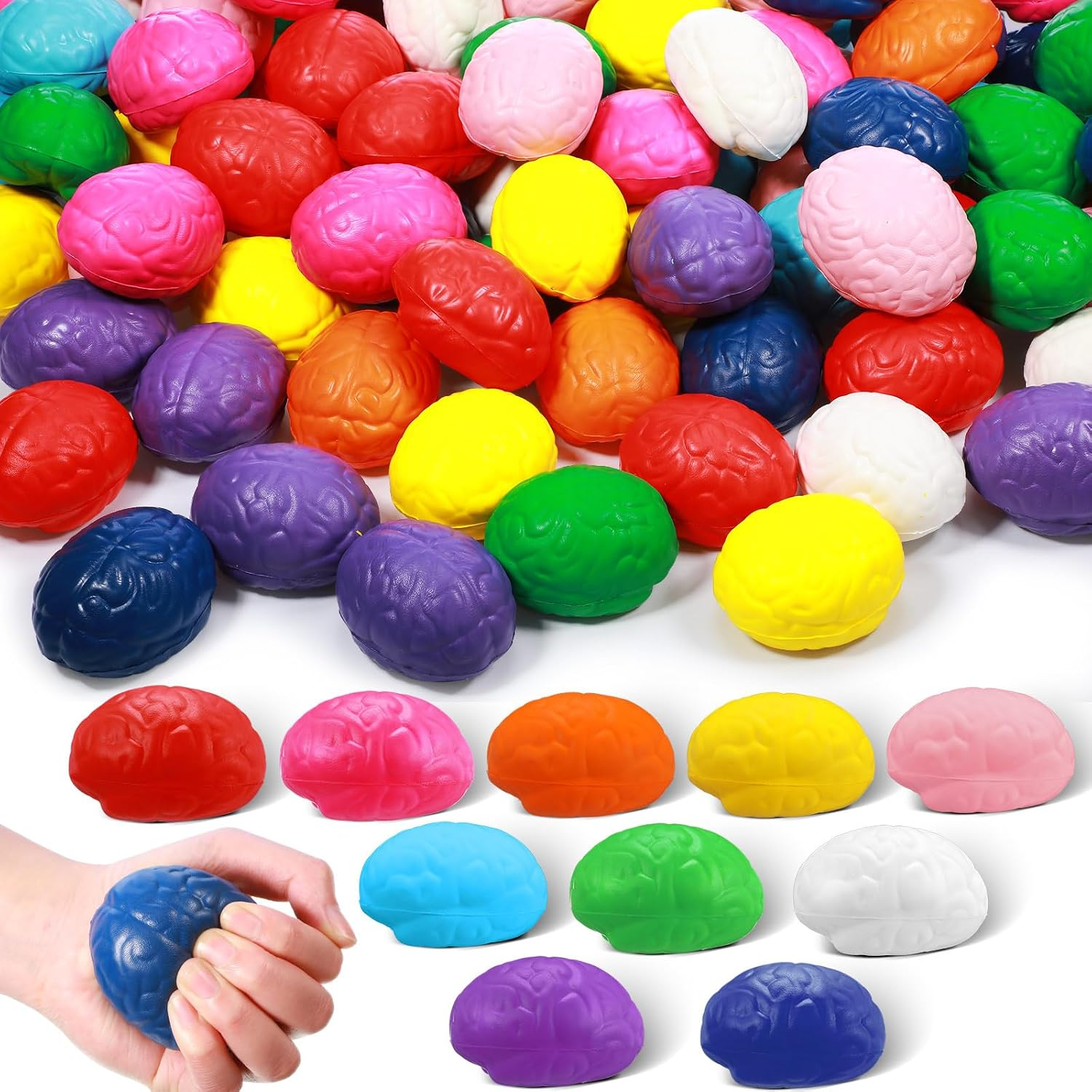Skylety 100 Pcs Brain Balls Bulk Halloween Funny Toy Medium, 10 Colors