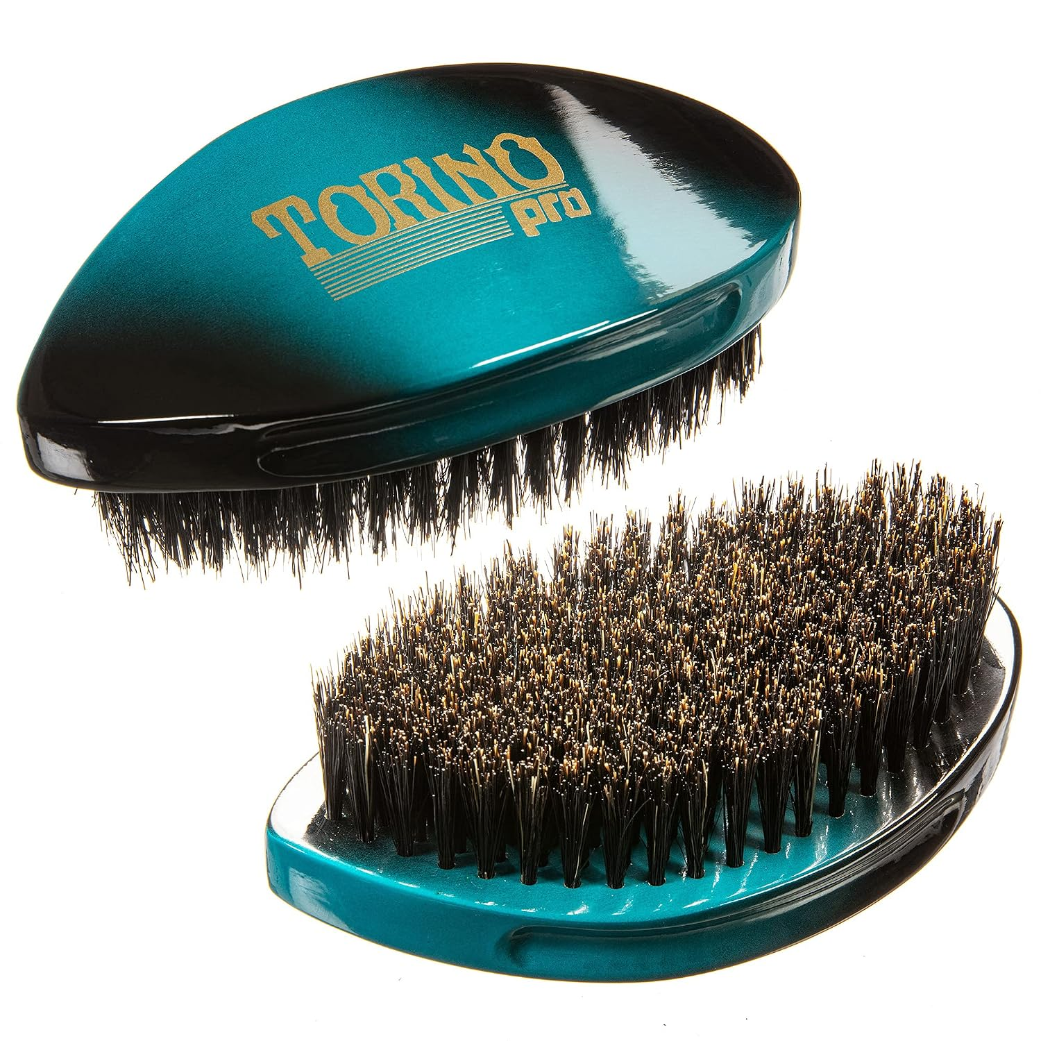 Medium Curved Wave Brush 100% Boar Bristle 360 Wave Palm Brush Turquoise