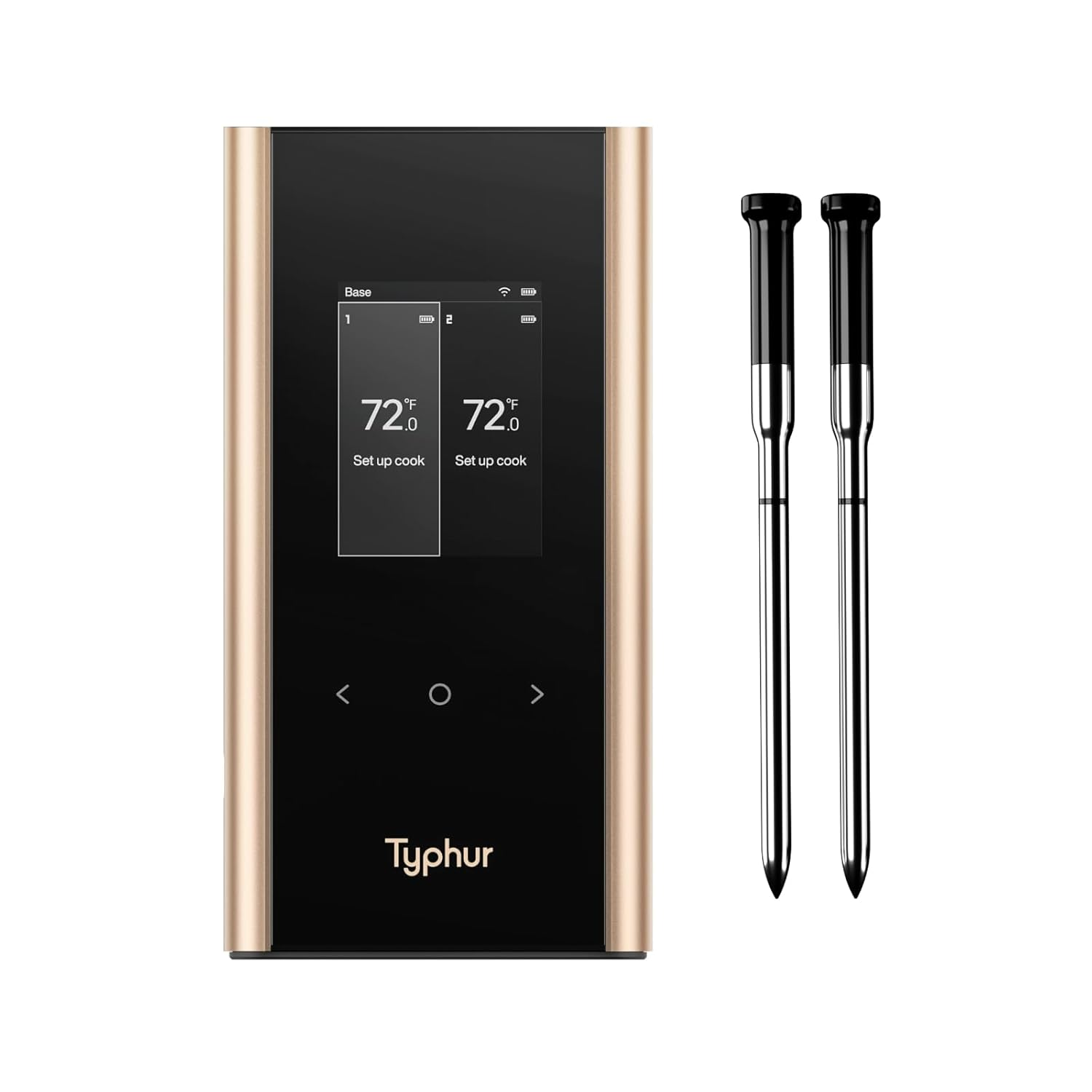 SYNC Gold Wireless Meat Thermometer | Two Slim Probes | 10X Stronger Signal than Bluetooth | Reliable Readings through Closed Smoker, Kamado Grill, BBQ, and Tough Obstacles | Easy-To-Use Base