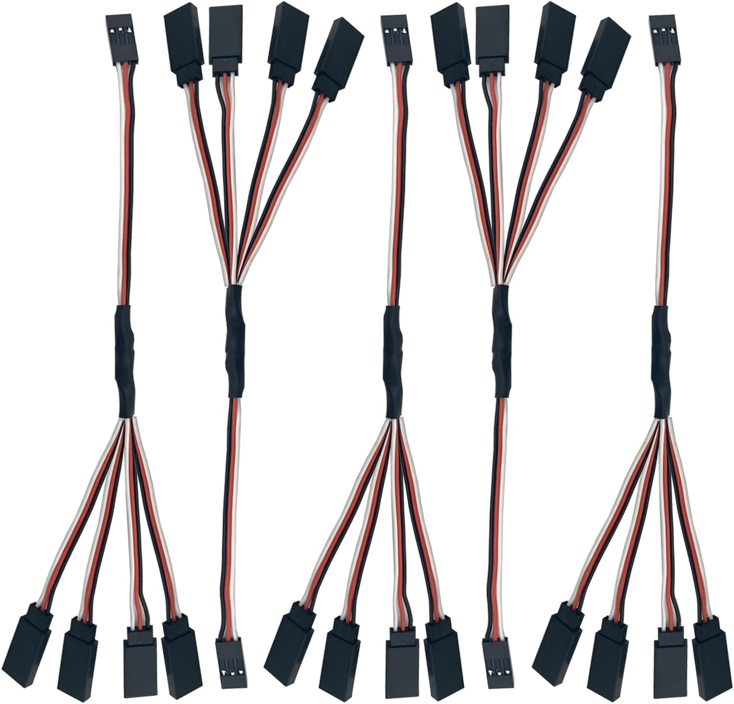 5Pcs JR Y Connector Servo Extension Cable 3 Pin JR Plug Splitters 1 Male to 4 Female Servo Y Extension Connector for RC Models Cars Plane Helicopter
