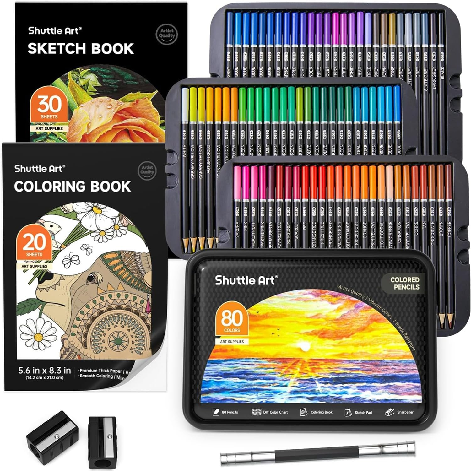 Shuttle Art 80 Colored Pencils for Adults, Soft Core Color Pencil, Drawing Supplies for Adults Kids Artists Beginners Drawing Coloring Sketching