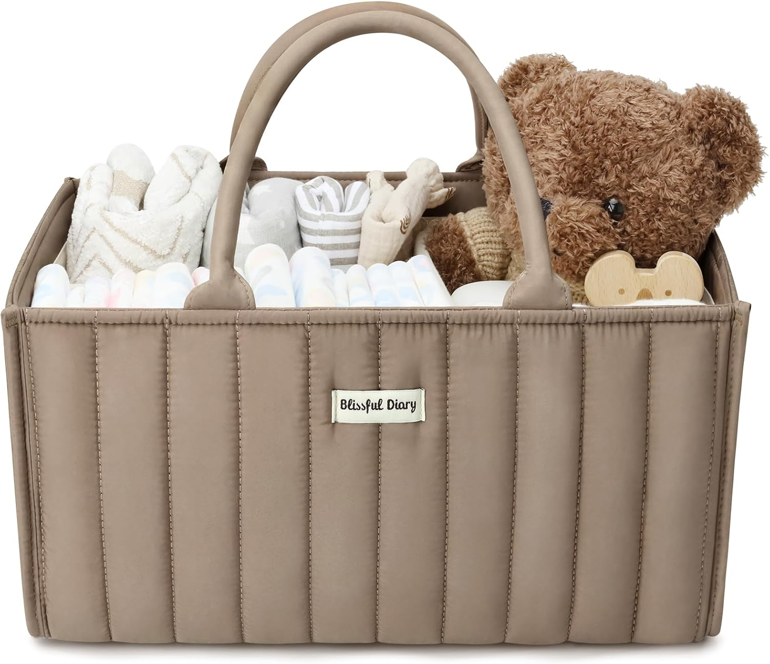 Baby Diaper Caddy Basket, Stylish Baby Diaper Caddy Organizer, Storage Basket for Diapers - Baby Gift Registry for Newborn Baby Shower List and Baby Must Haves Essentials - Mocha Brown