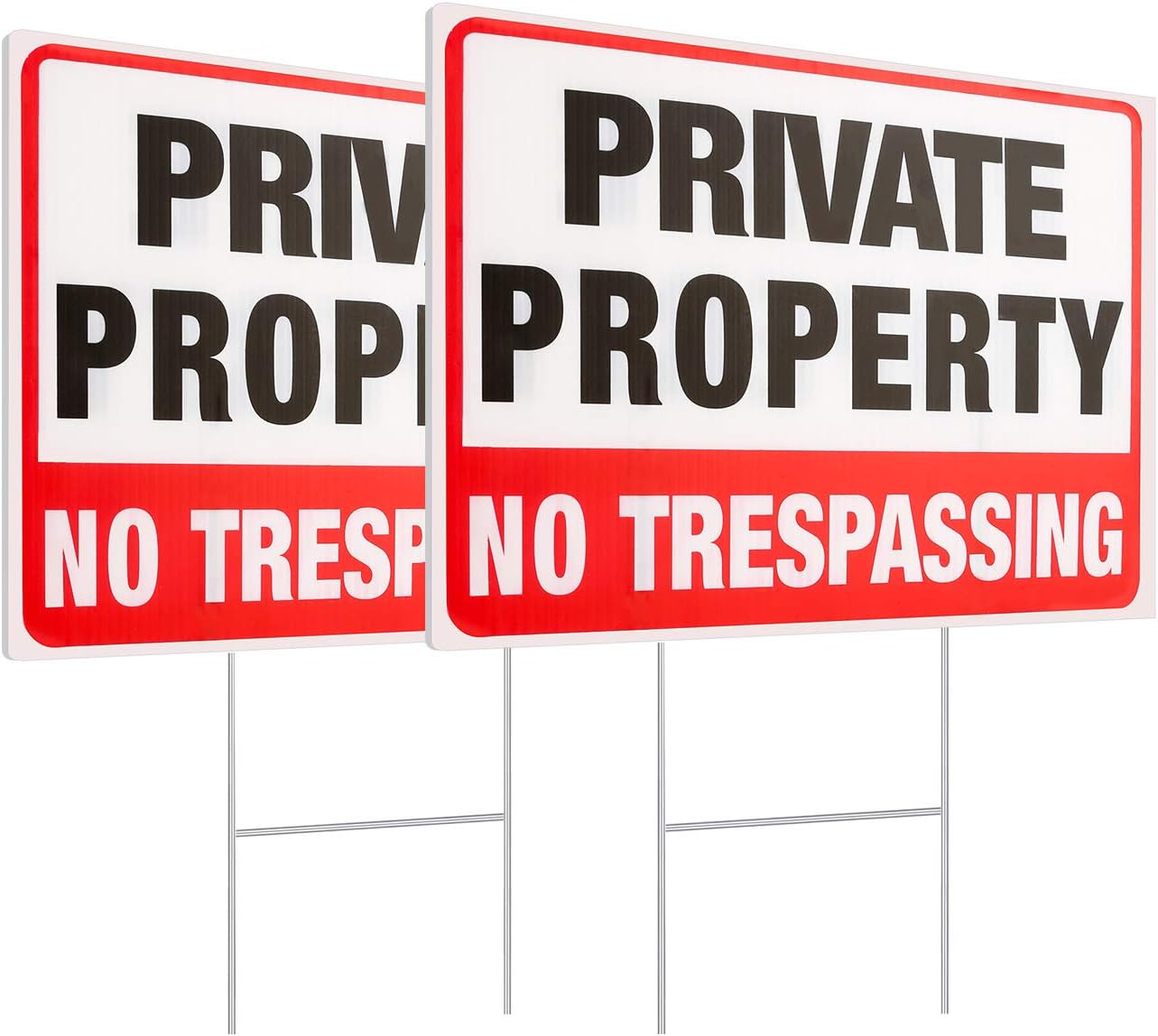 2 Pack Private Property No Trespassing Signs with Metal Wire H-Stakes, 12'' X 9'' Corrugated Plastic Double Sided No Trespassing Sign Protect Your Home, Safety and Privacy Red