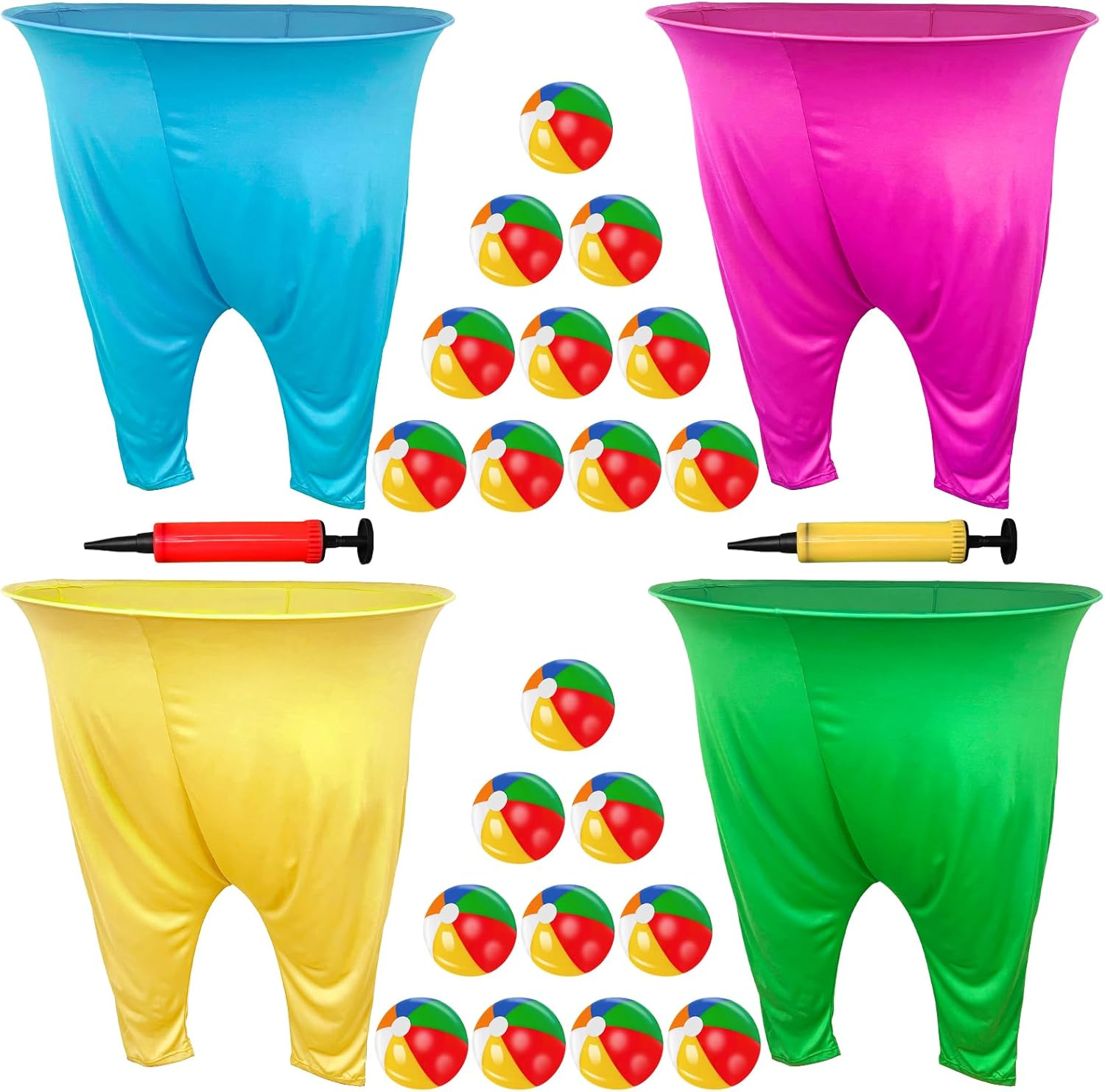 11 PCS Granny Pants Yard Game Easter Games Set, Oversized Blue & Yellow Pants with 8 Colorful Bouncy Balls & 1 Air Pump, Outdoor Tossing Games for Adults Family Easter Carnival Party Reunion Gathering