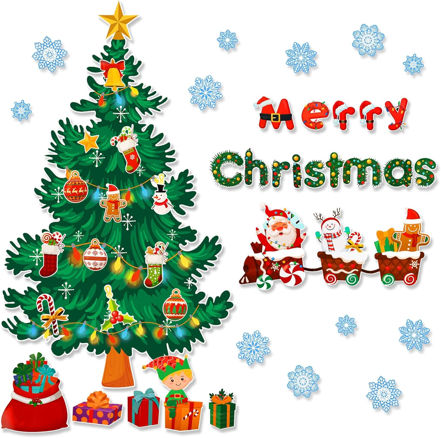 Christmas Bulletin Board Decorations, 56Pcs Christmas Classroom Bulletin Board Decorations, Christmas Tree Bulletin Board Decor Christmas Cutouts for Classroom Home Office Wall