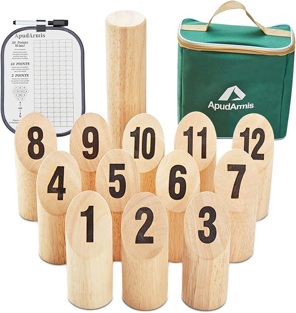 Wooden Tossing Game Set, Numbered Block Toss Games Set with Scoreboard & Carrying Case - Outdoor Lawn Backyard Beach Game for Adults Family